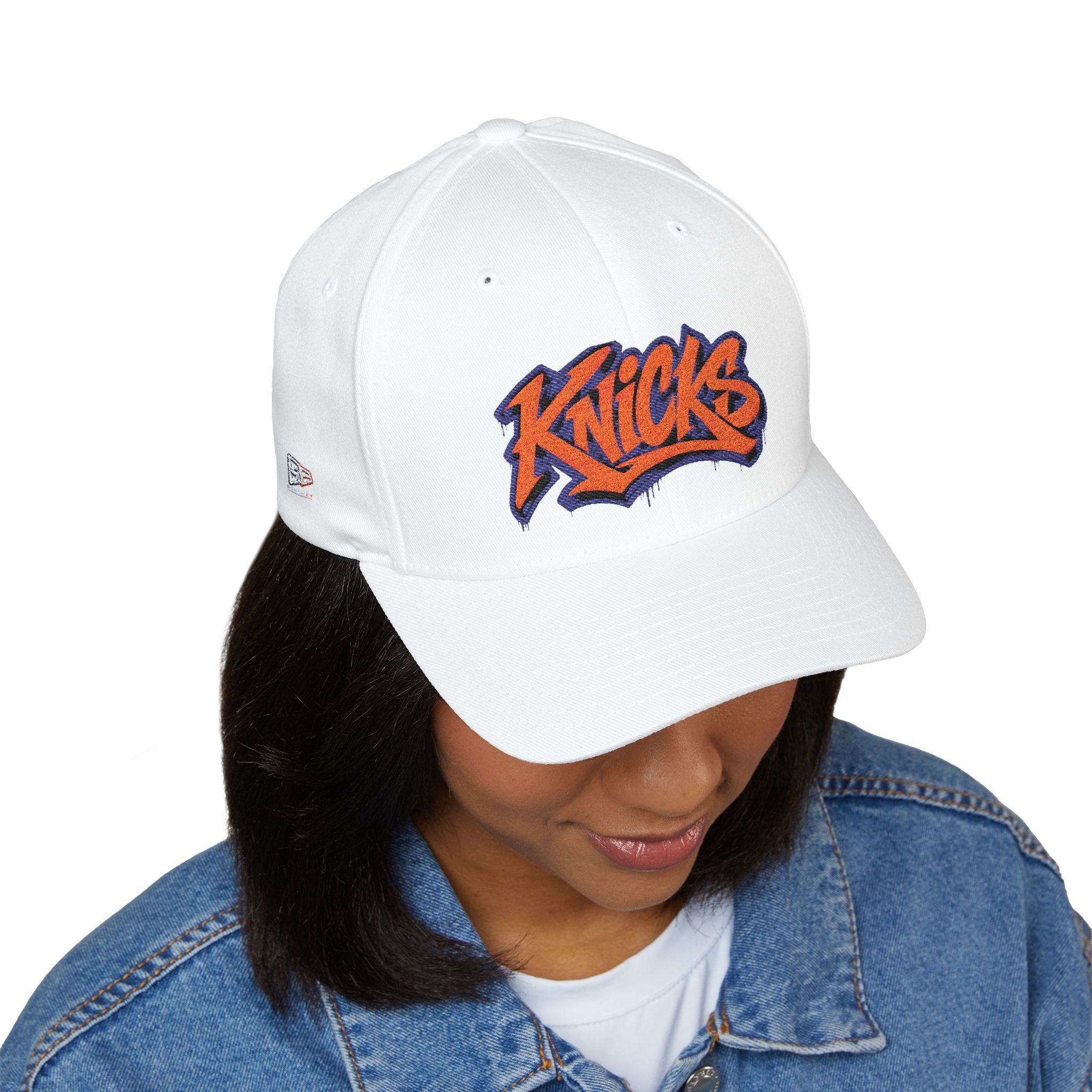 Knicks Graffiti Embroidered Cap — White Structured Baseball Hat