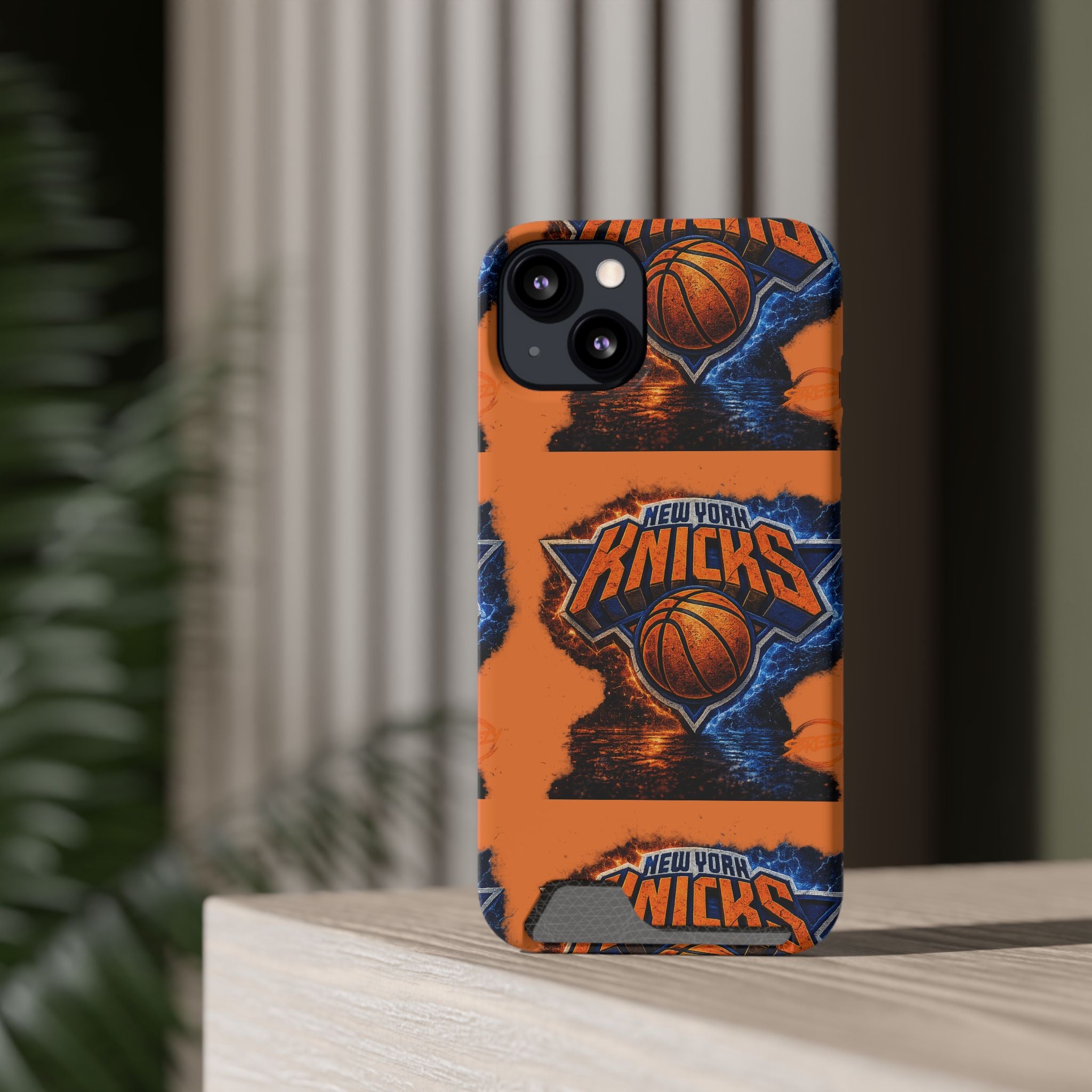 New York Knicks Card Holder Phone Case — Orange Team Logo Wallet Case