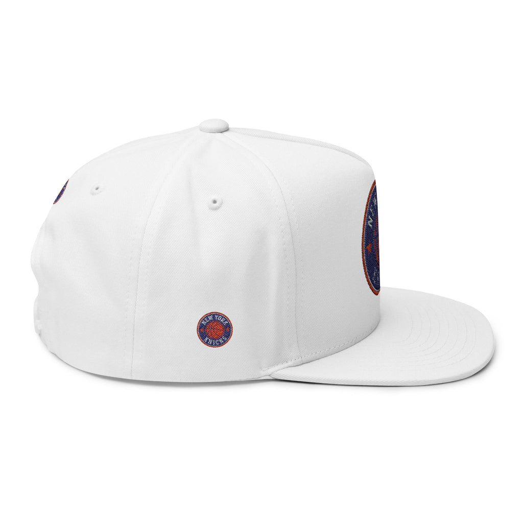 Embroidered Flat Bill Cap — New York Knicks Basketball Logo Snapback