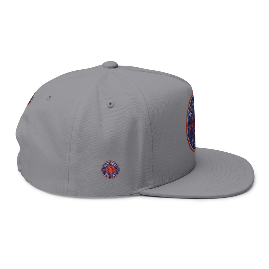 Embroidered Flat Bill Cap — New York Knicks Basketball Logo Snapback
