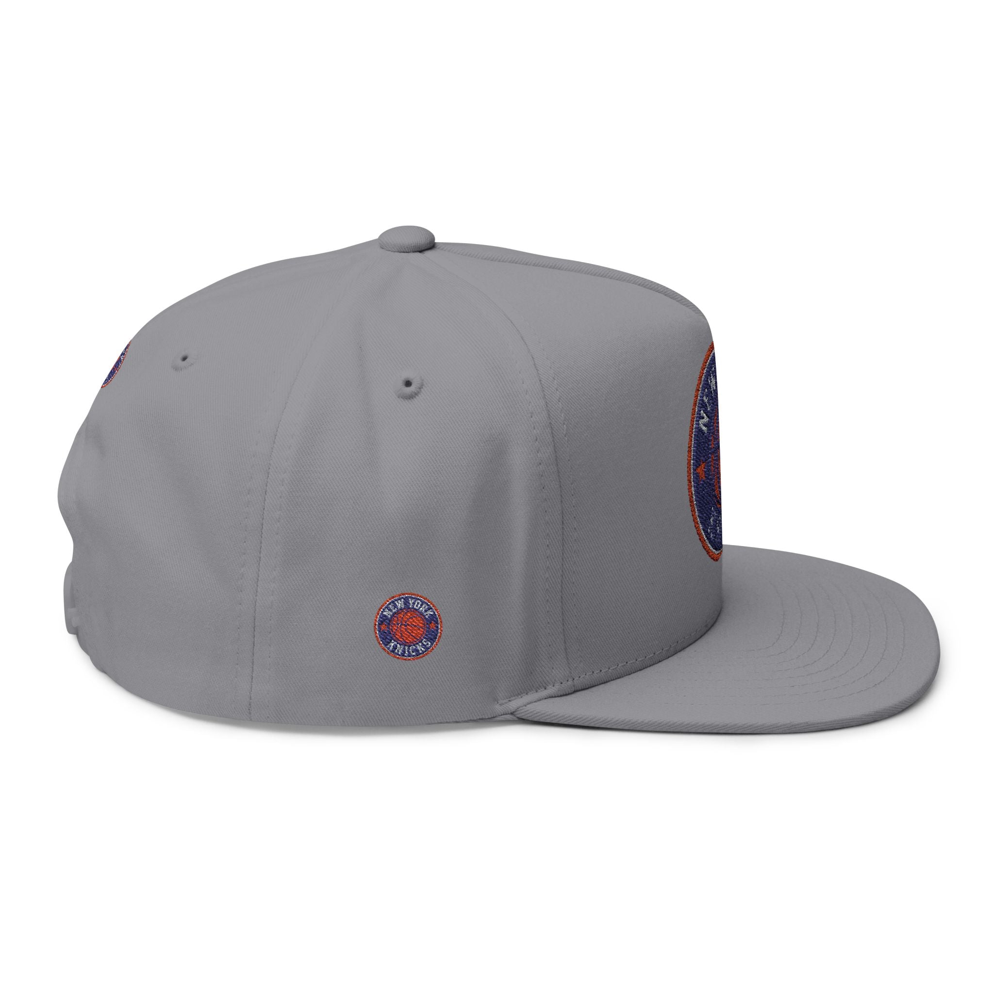 Embroidered Flat Bill Cap — New York Knicks Basketball Logo Snapback