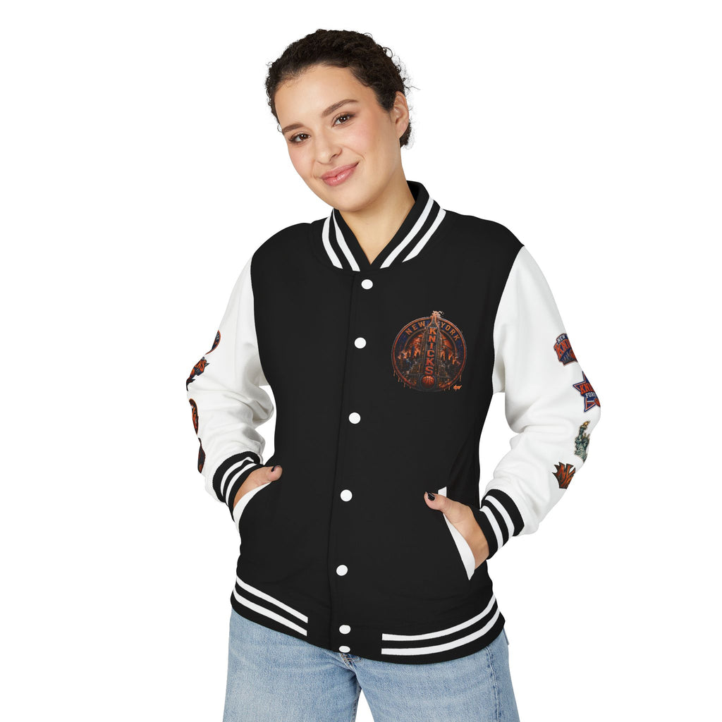 New York Knicks Varsity Letterman Jacket – Retro Flame Basketball Logo