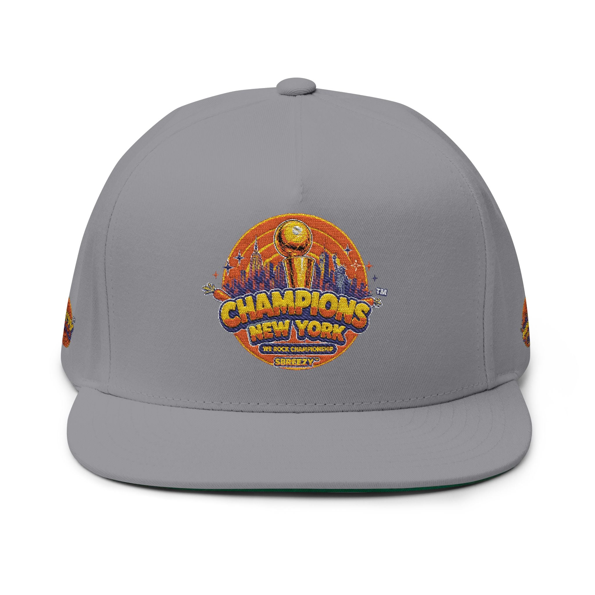 Champions Patch Flat Bill Cap — Embroidered New York Sports Snapback