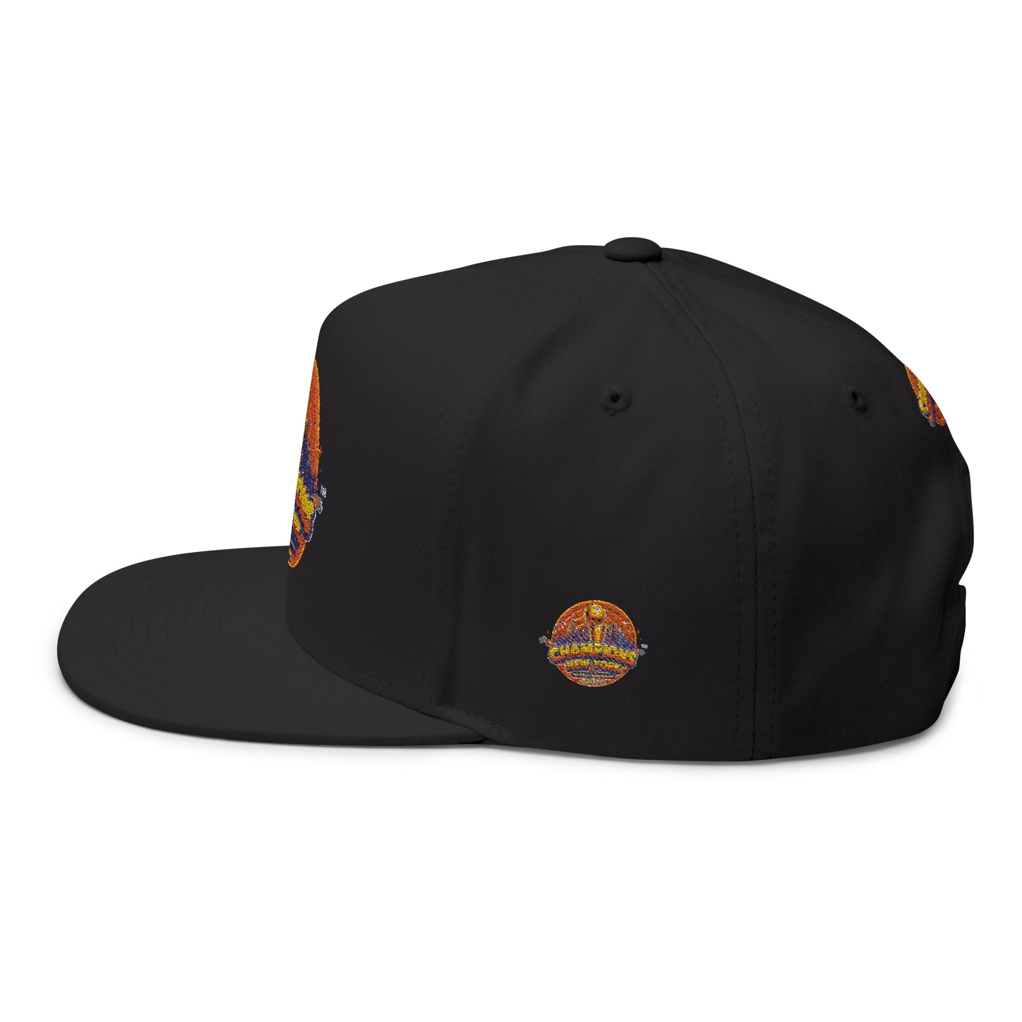 Champions Patch Flat Bill Cap — Embroidered New York Sports Snapback