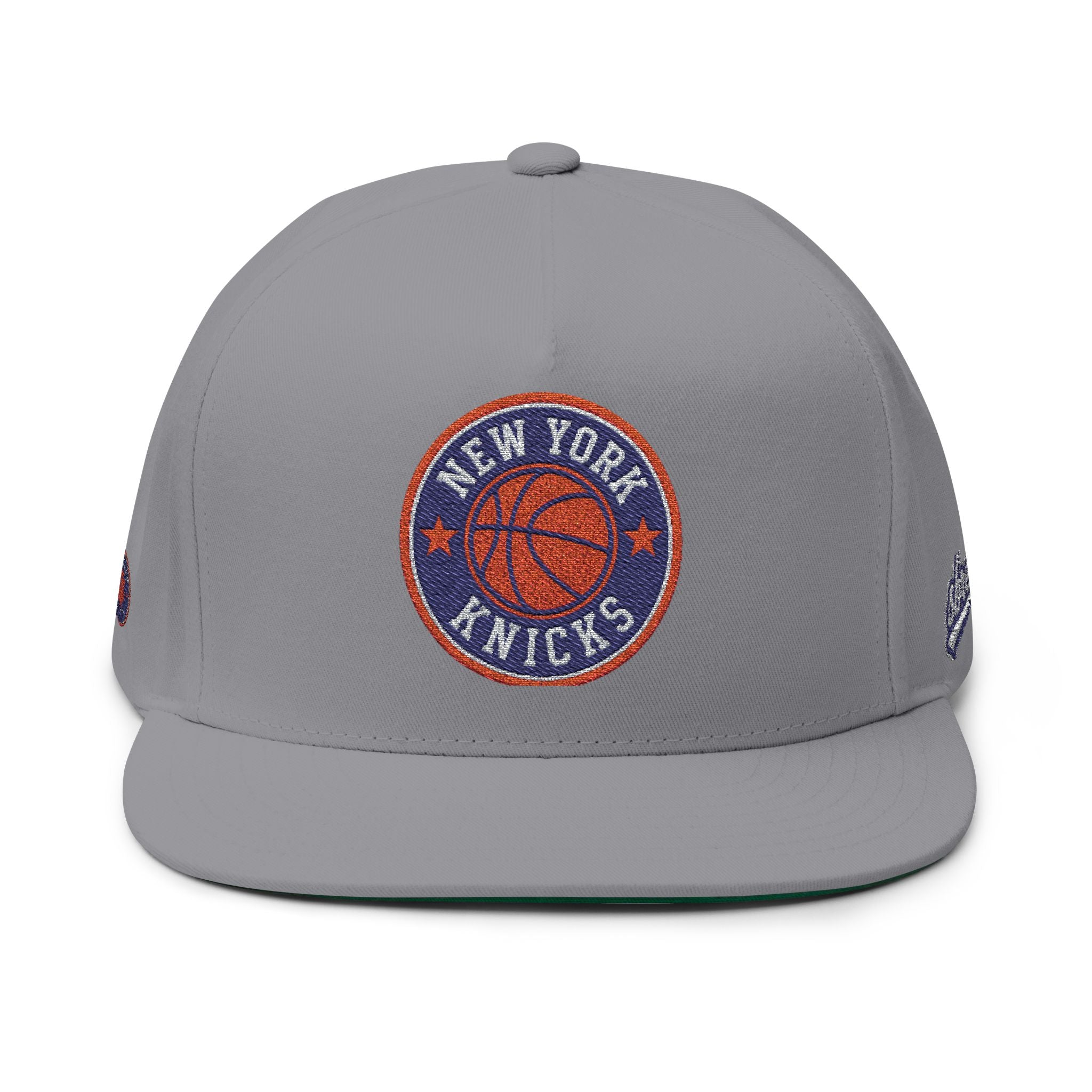 Embroidered Flat Bill Cap — New York Knicks Basketball Logo Snapback