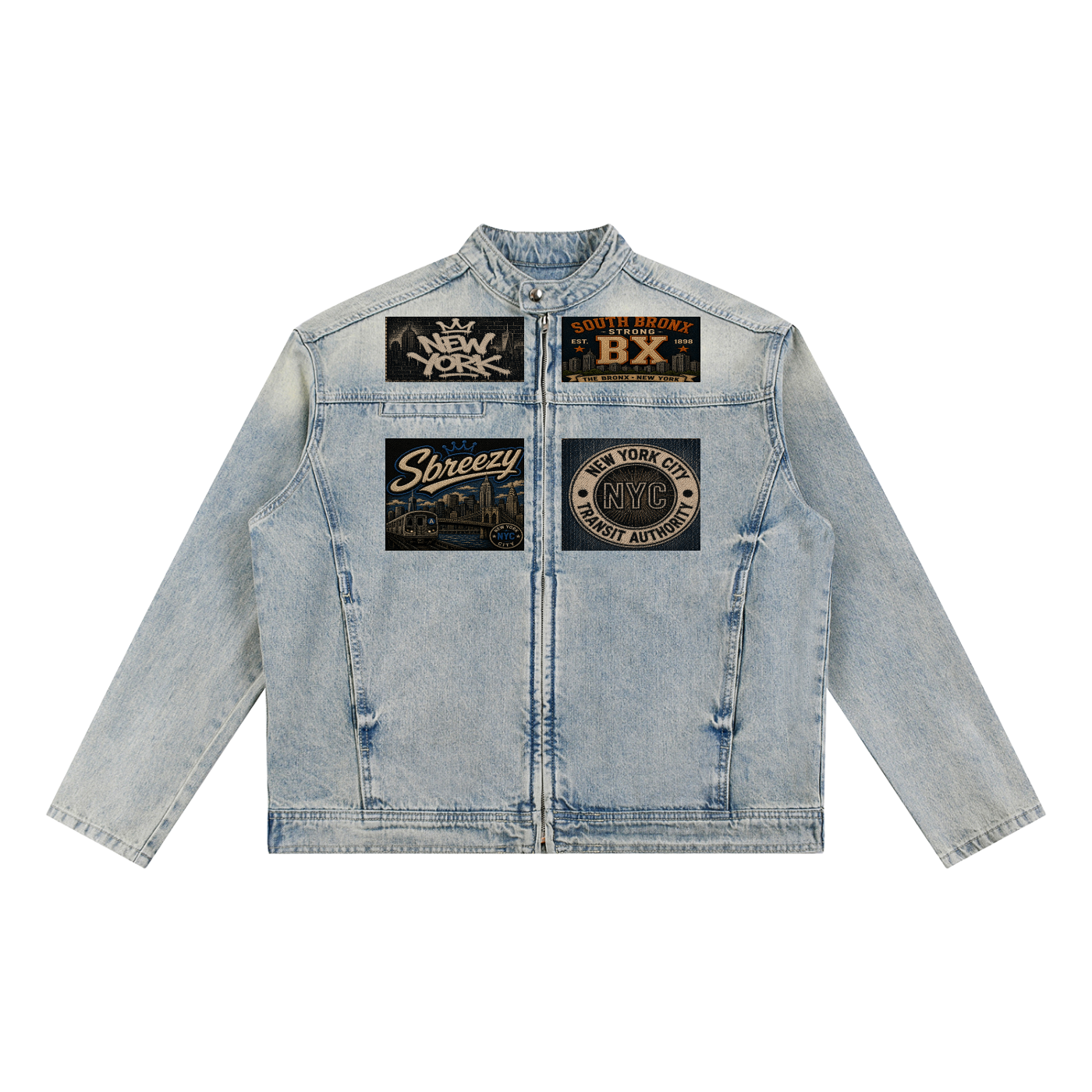 Nyc Vintage Wash Zip Denim Jacket