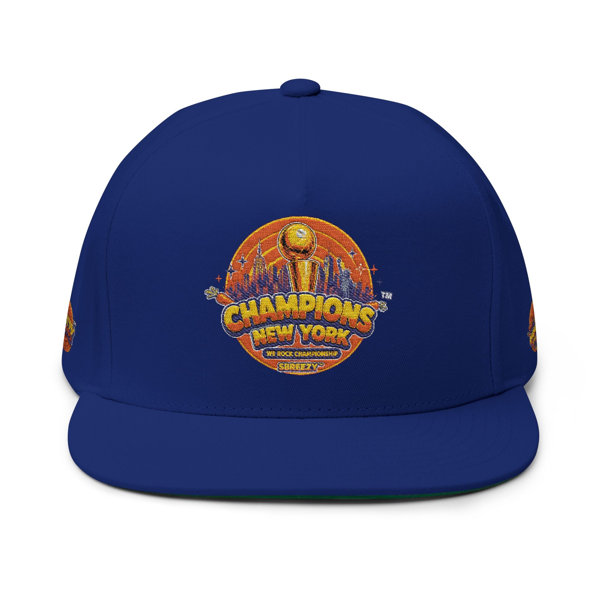 Champions Patch Flat Bill Cap — Embroidered New York Sports Snapback