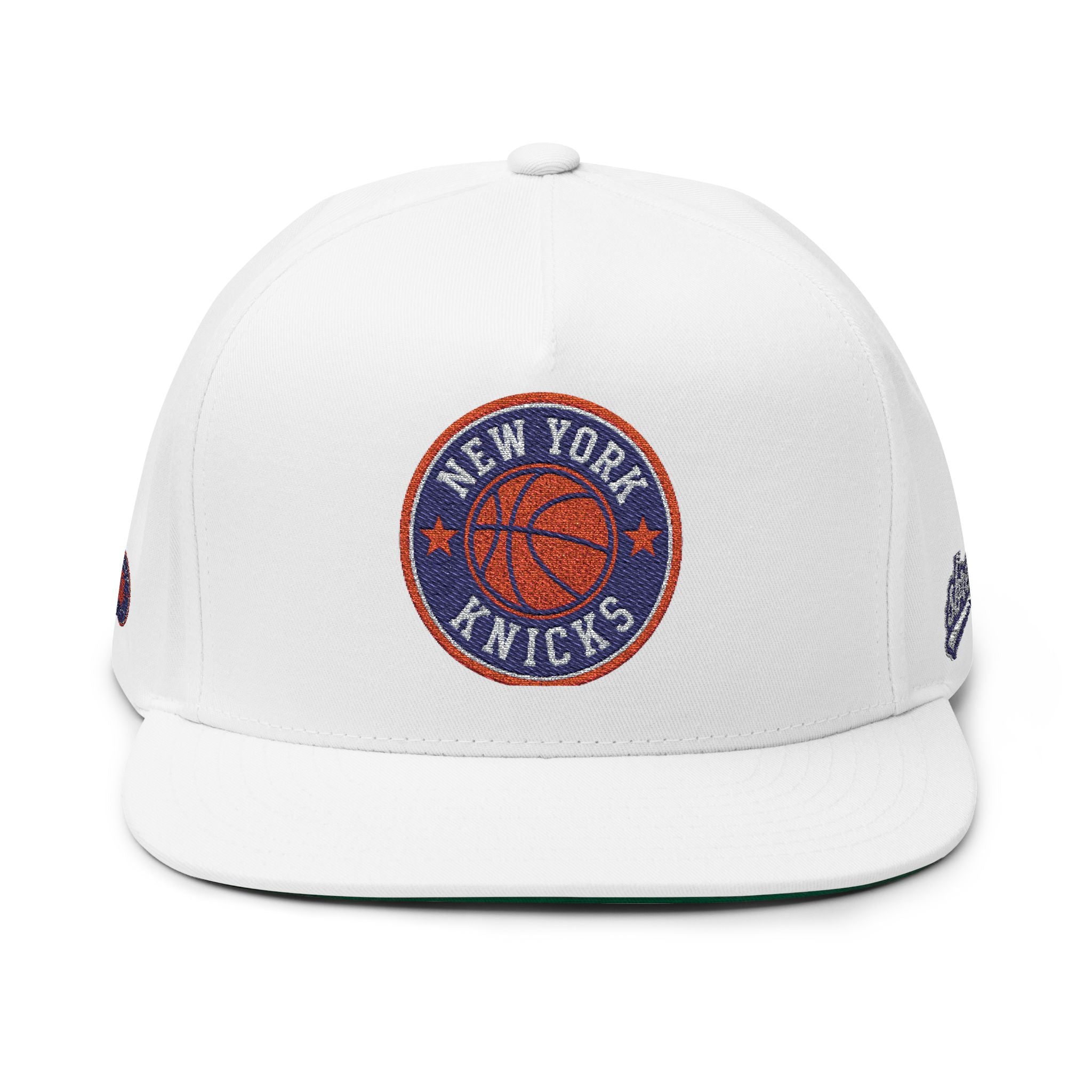 Embroidered Flat Bill Cap — New York Knicks Basketball Logo Snapback