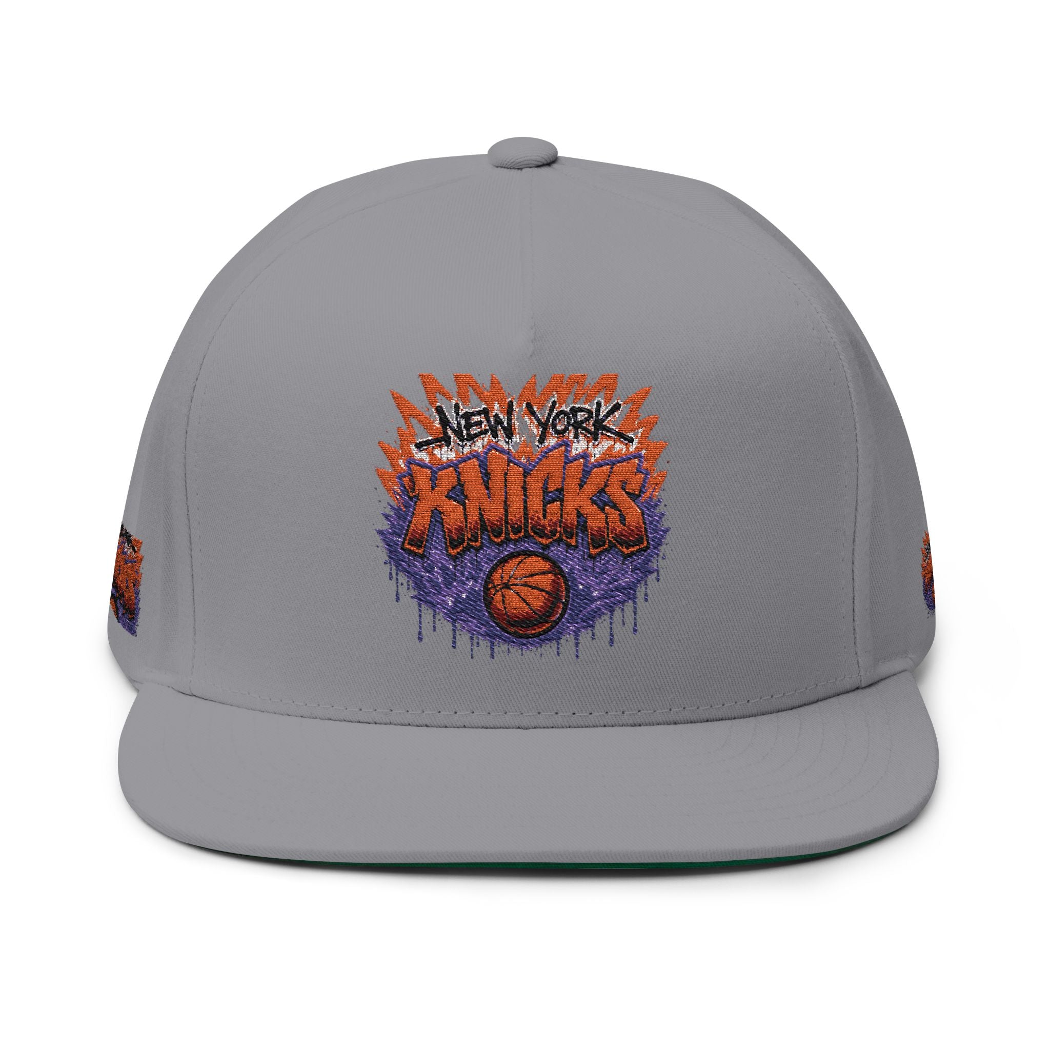 Flat Bill Cap — Embroidered New York Knicks Graffiti Logo