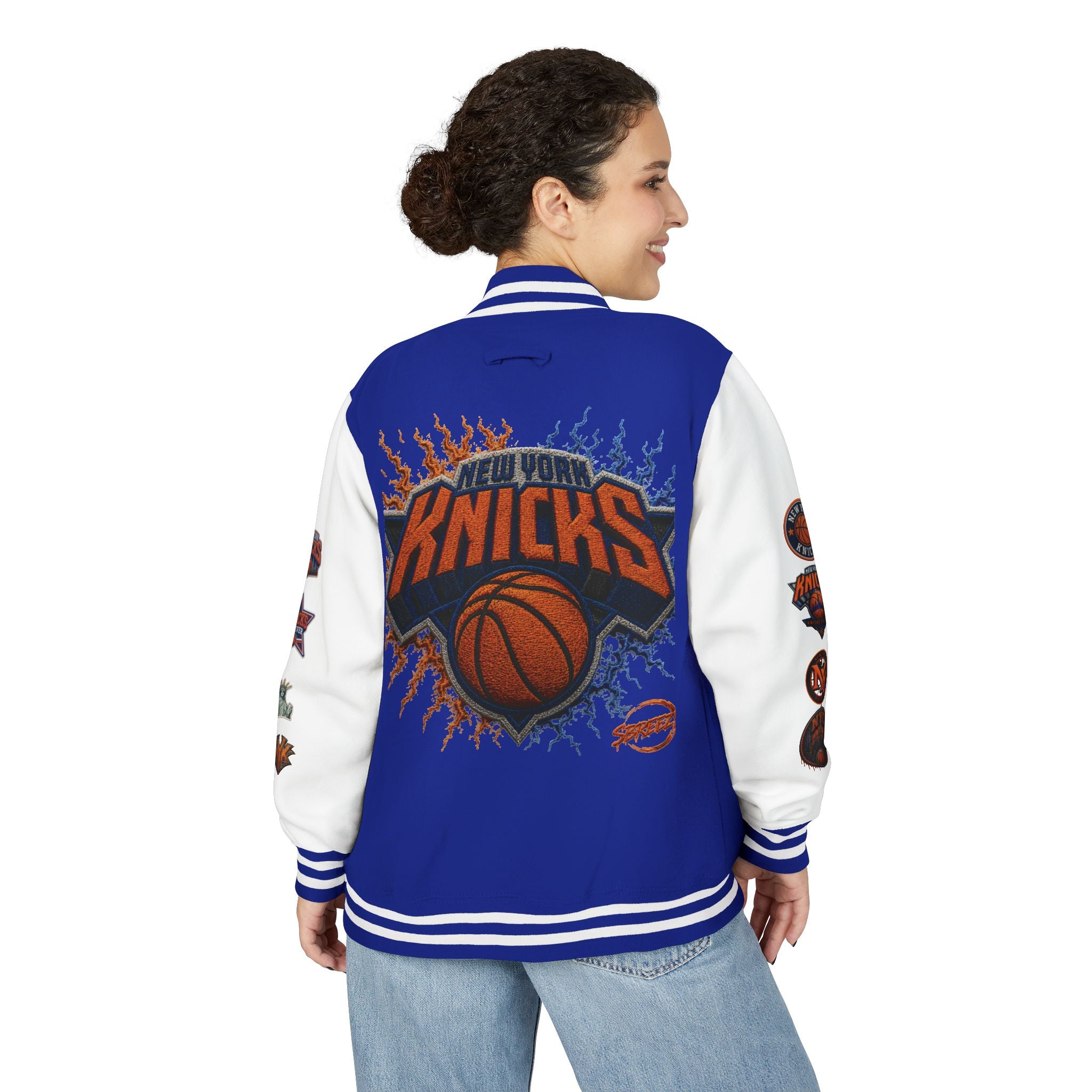 New York Knicks Varsity Letterman Jacket – Retro Flame Basketball Logo