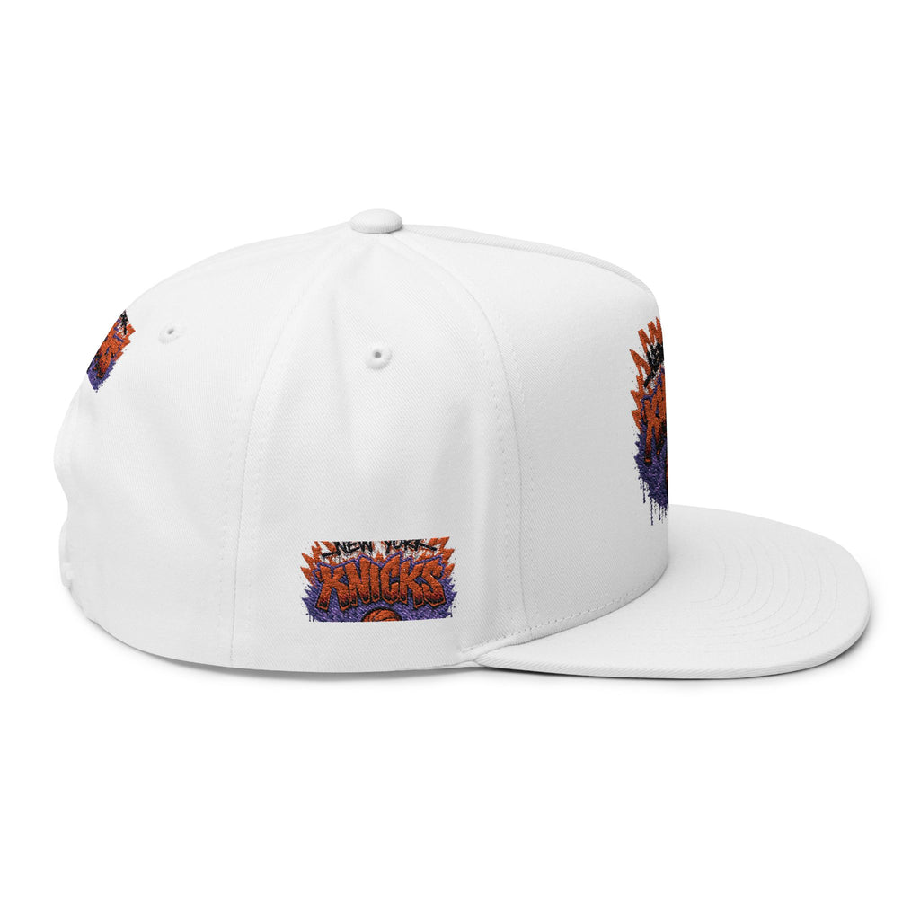 Flat Bill Cap — Embroidered New York Knicks Graffiti Logo