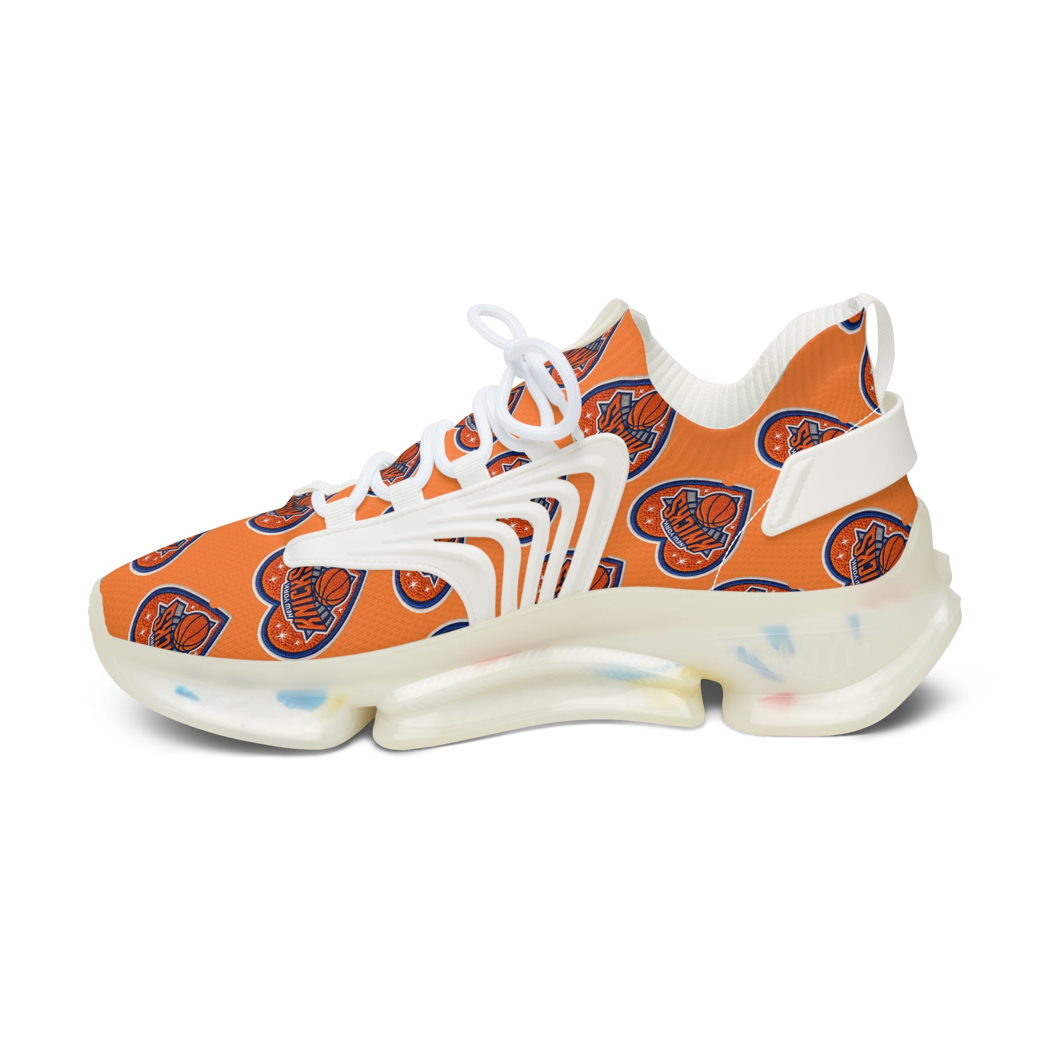 Orange Heart Logo Mesh Sneakers — Women’s Sporty Knicks-Inspired Trainers