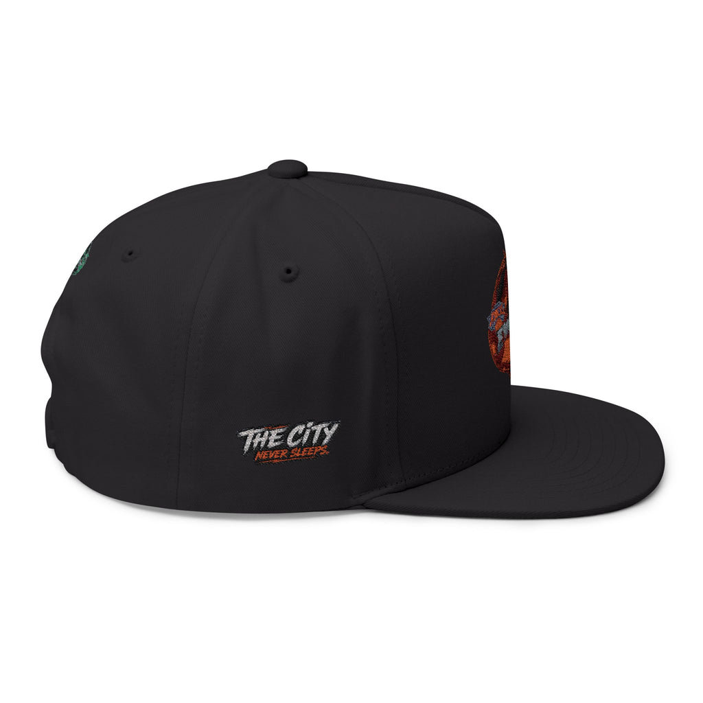 Embroidered Flat Bill Cap — Vintage Split Shield Logo Snapback