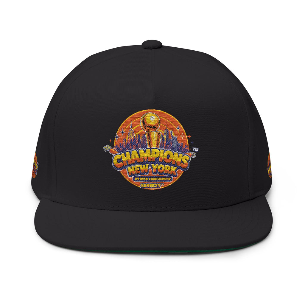 Champions Patch Flat Bill Cap — Embroidered New York Sports Snapback