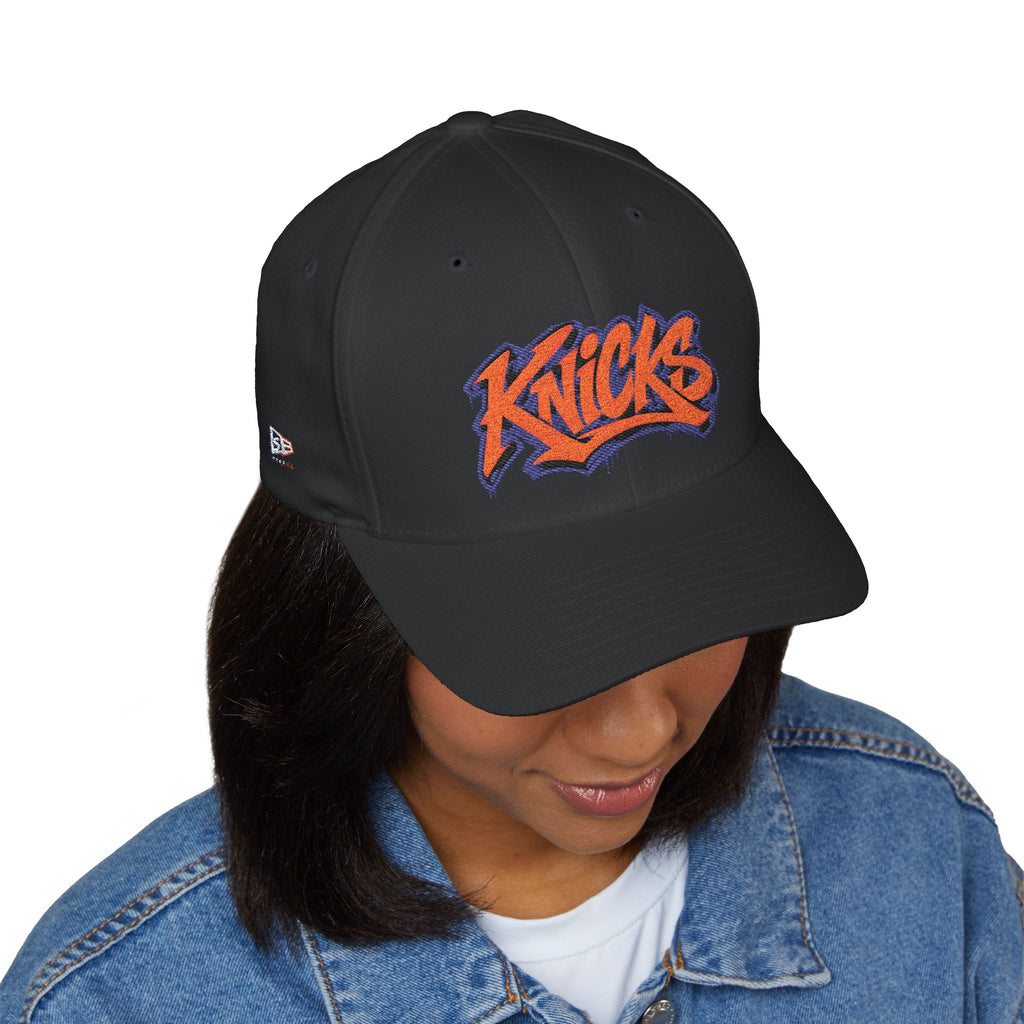 Knicks Graffiti Embroidered Cap — White Structured Baseball Hat