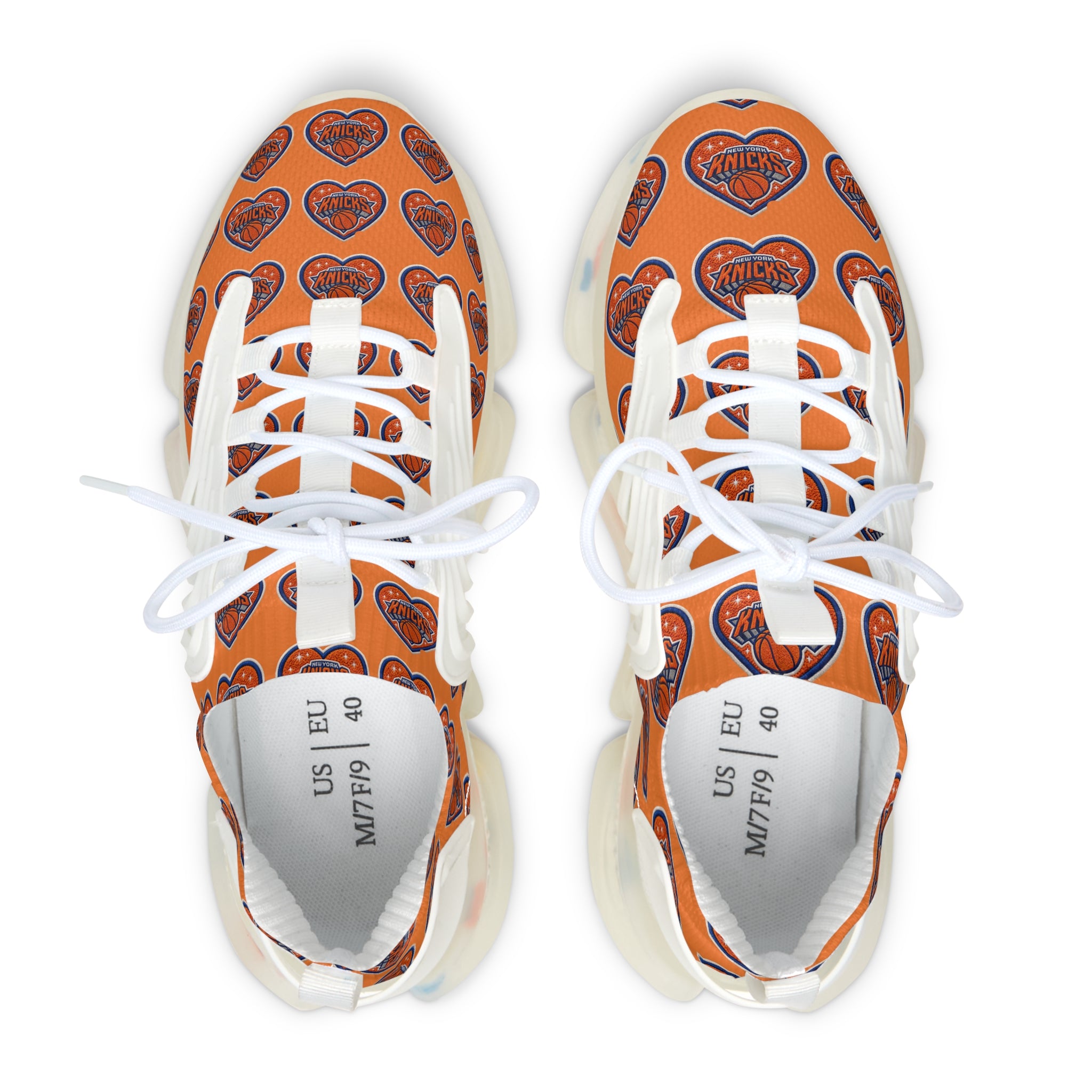 Orange Heart Logo Mesh Sneakers — Women’s Sporty Knicks-Inspired Trainers