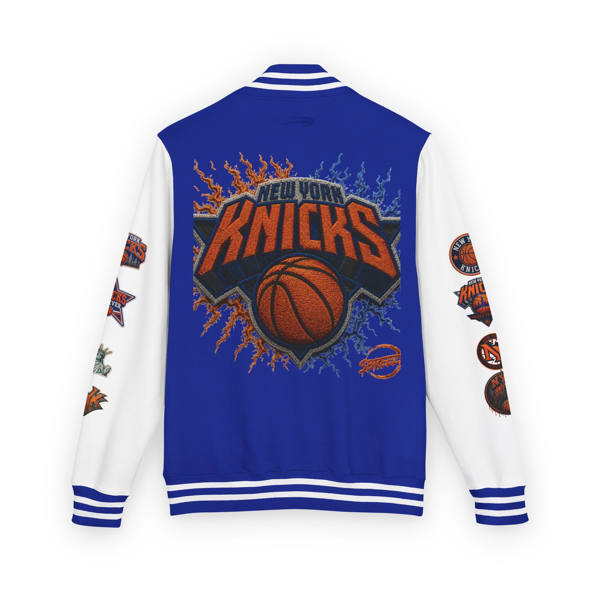 New York Knicks Varsity Letterman Jacket – Retro Flame Basketball Logo