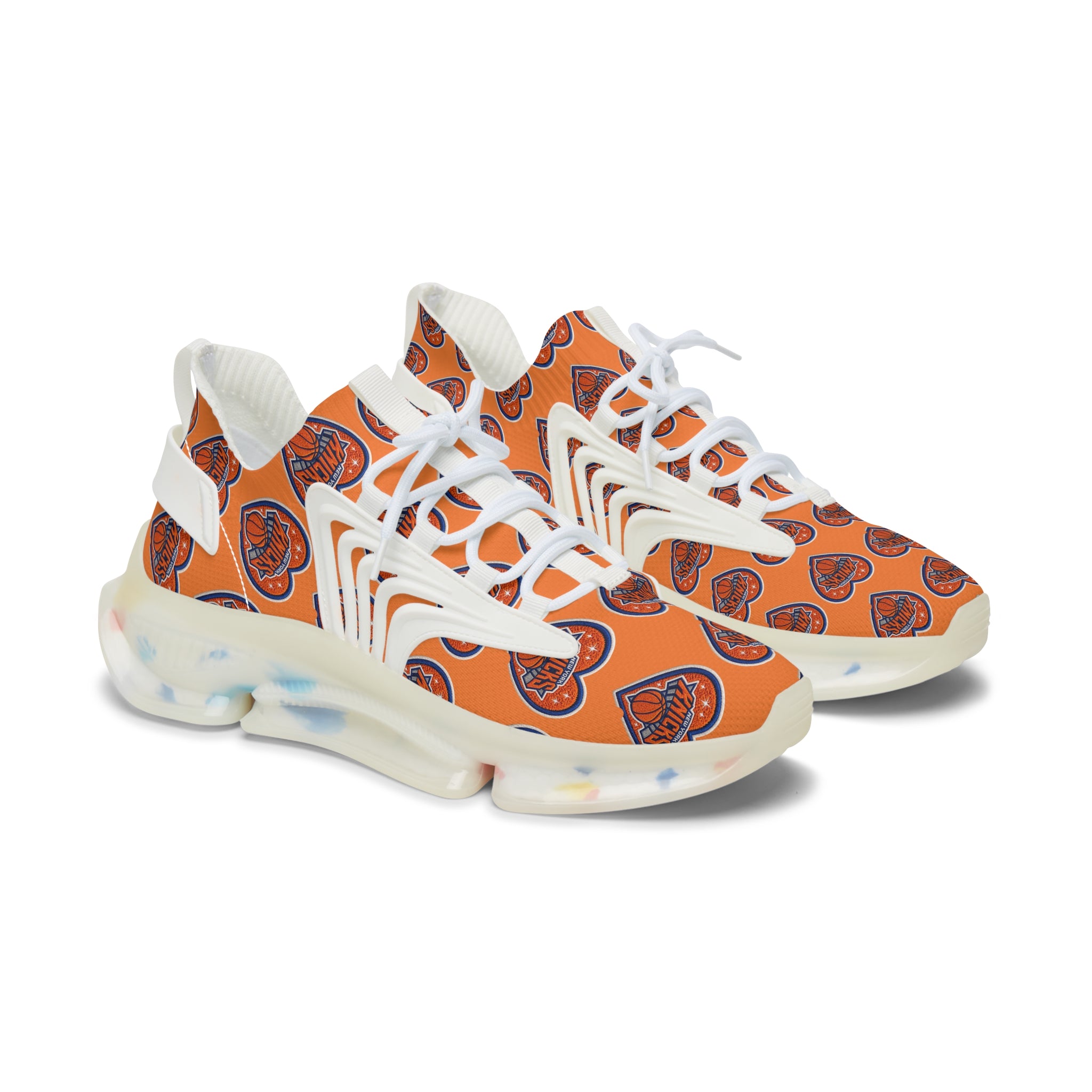 Orange Heart Logo Mesh Sneakers — Women’s Sporty Knicks-Inspired Trainers