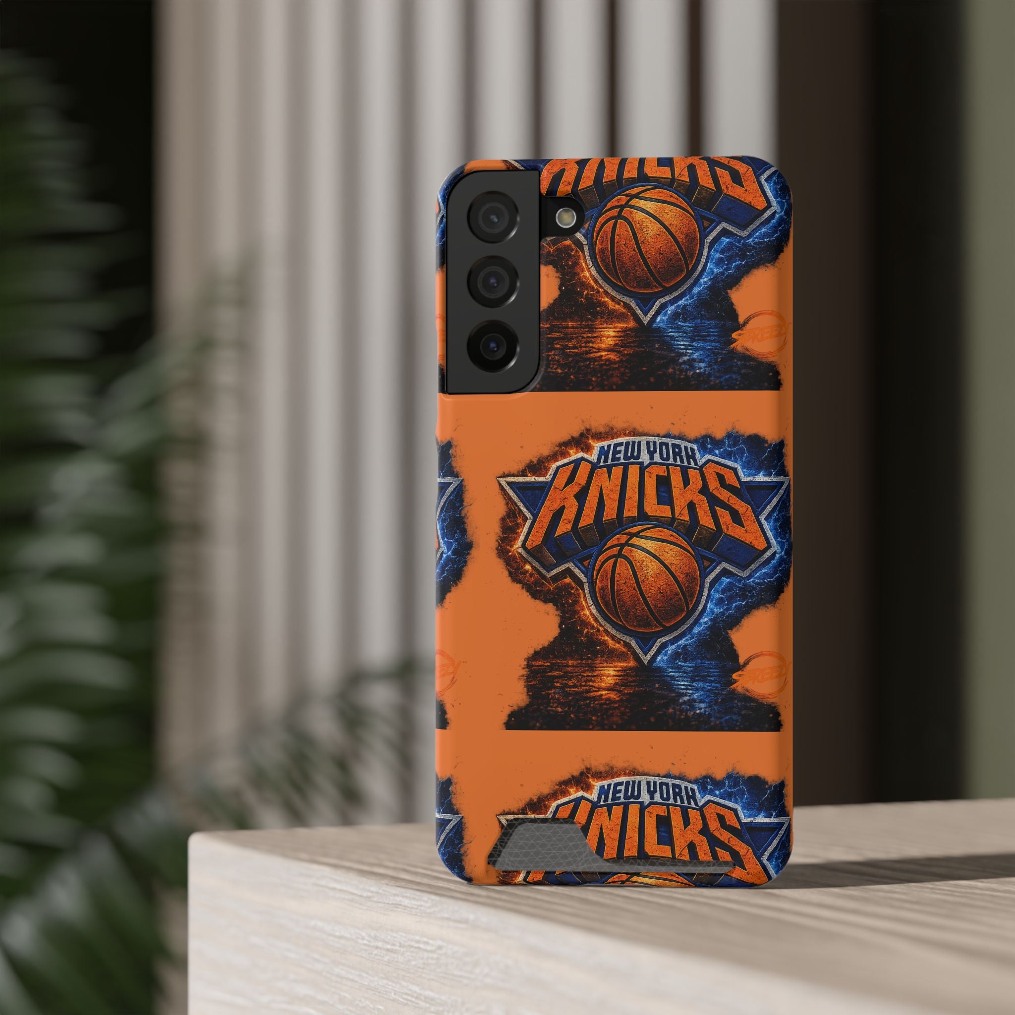 New York Knicks Card Holder Phone Case — Orange Team Logo Wallet Case