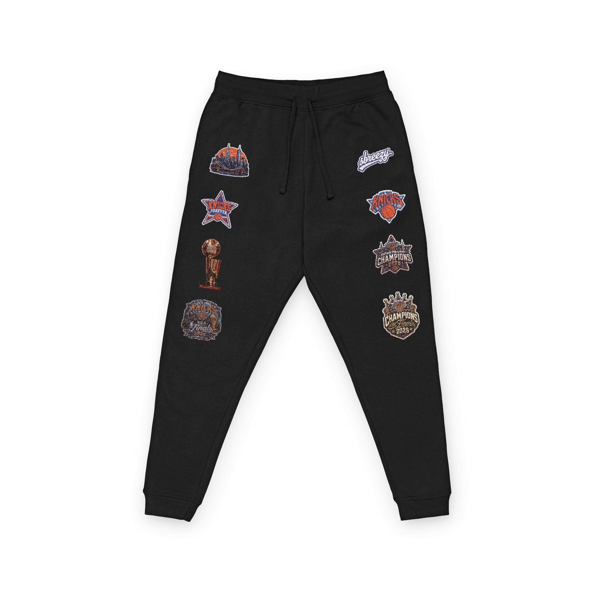Knicks Embroidered Patch Joggers — Vintage Badge Graphic Sweatpants