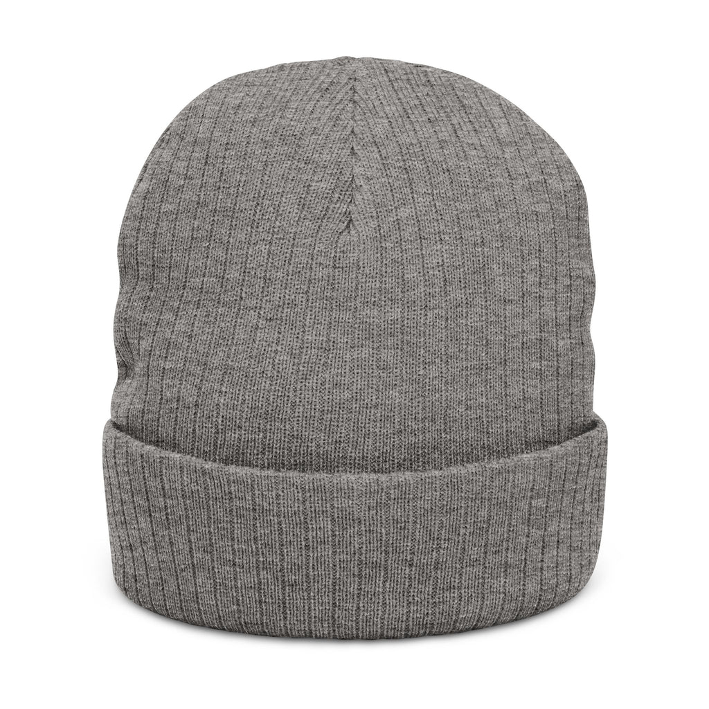 Embroidered Hand Gesture Ribbed Beanie — Minimal Black Knit Hat