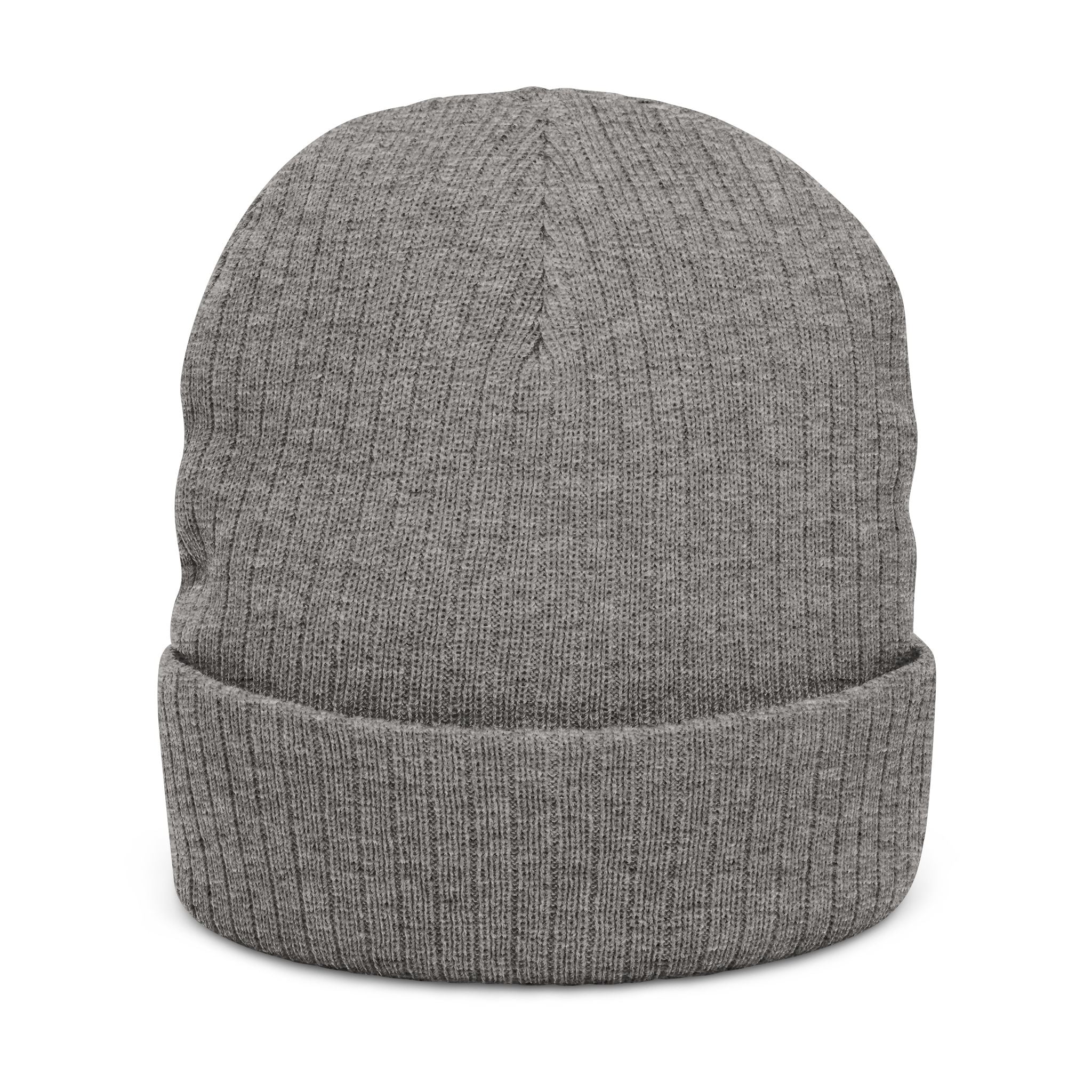 Embroidered Hand Gesture Ribbed Beanie — Minimal Black Knit Hat