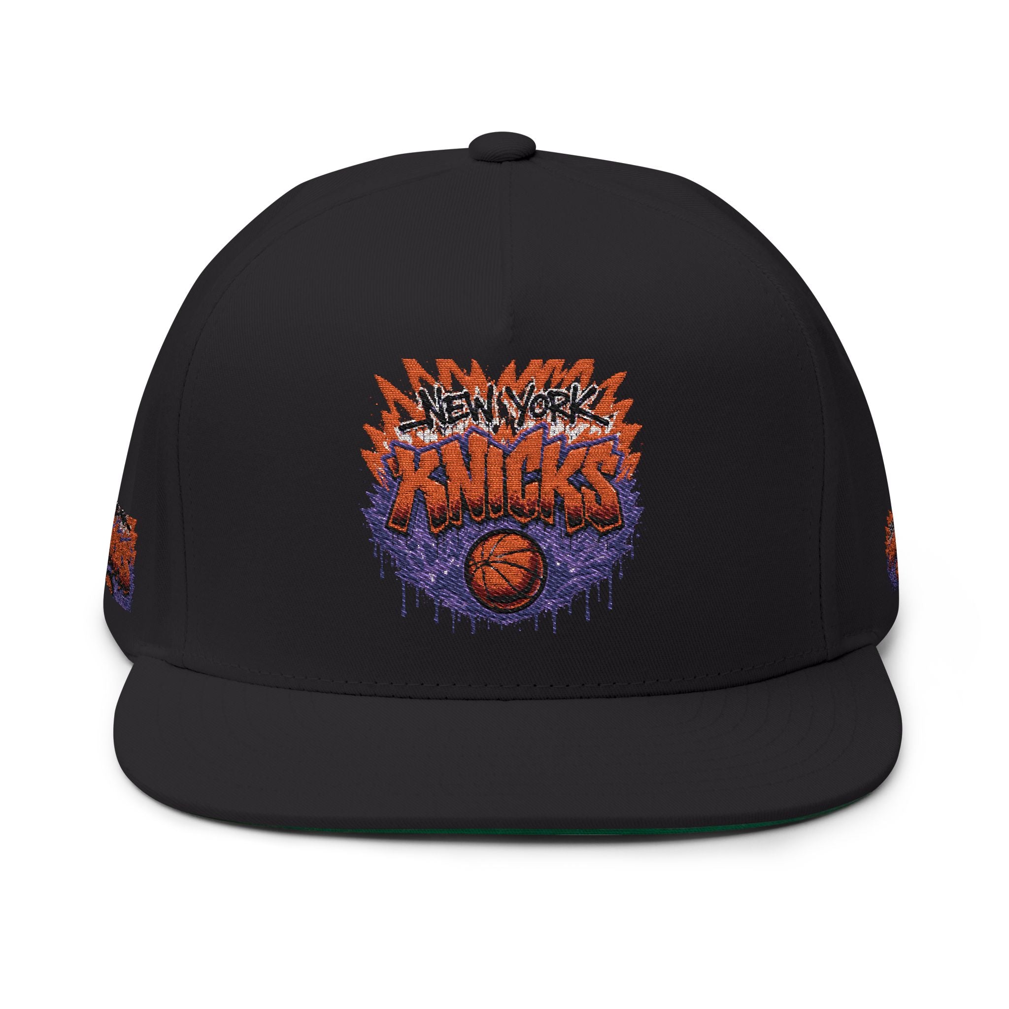 Flat Bill Cap — Embroidered New York Knicks Graffiti Logo
