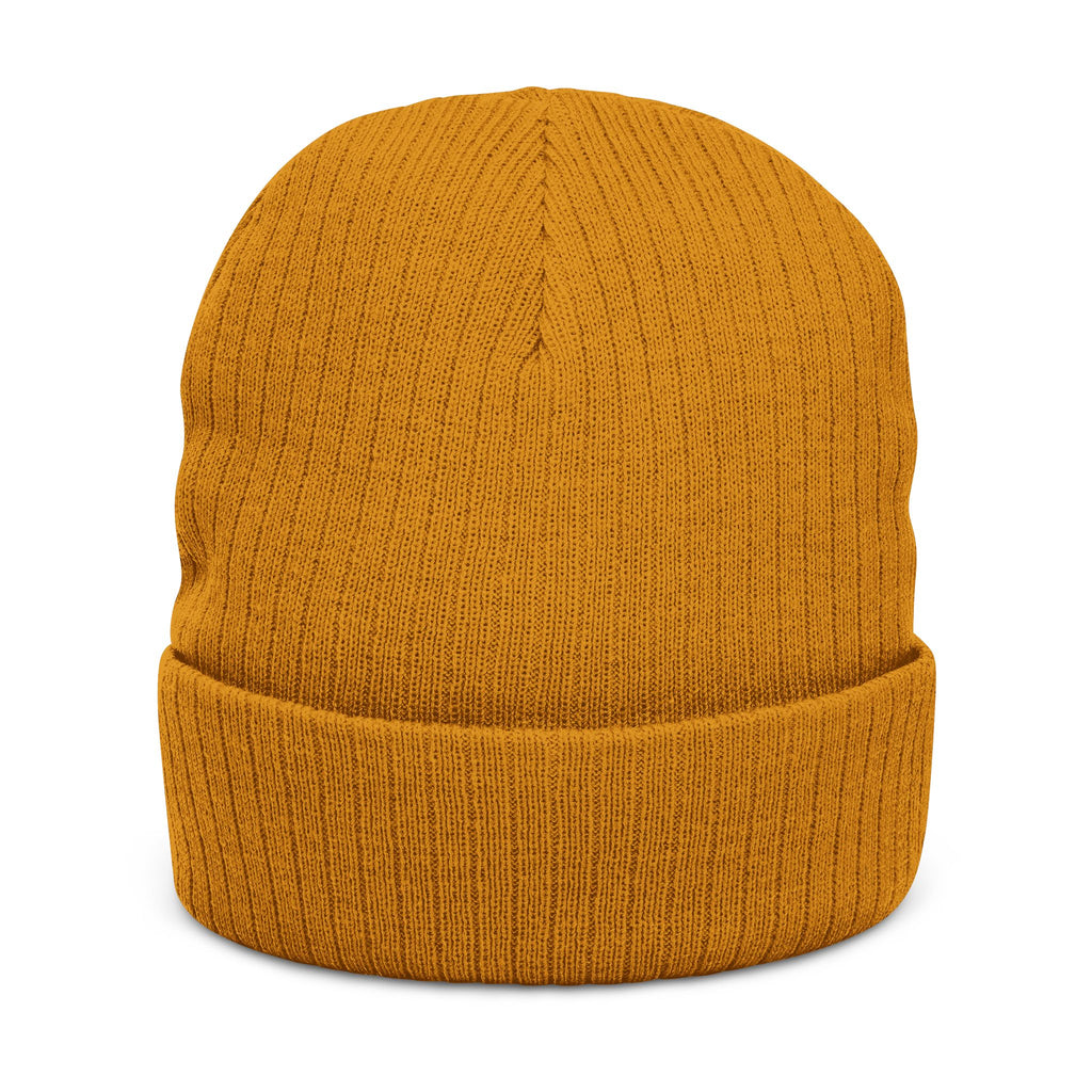 Embroidered Hand Gesture Ribbed Beanie — Minimal Black Knit Hat
