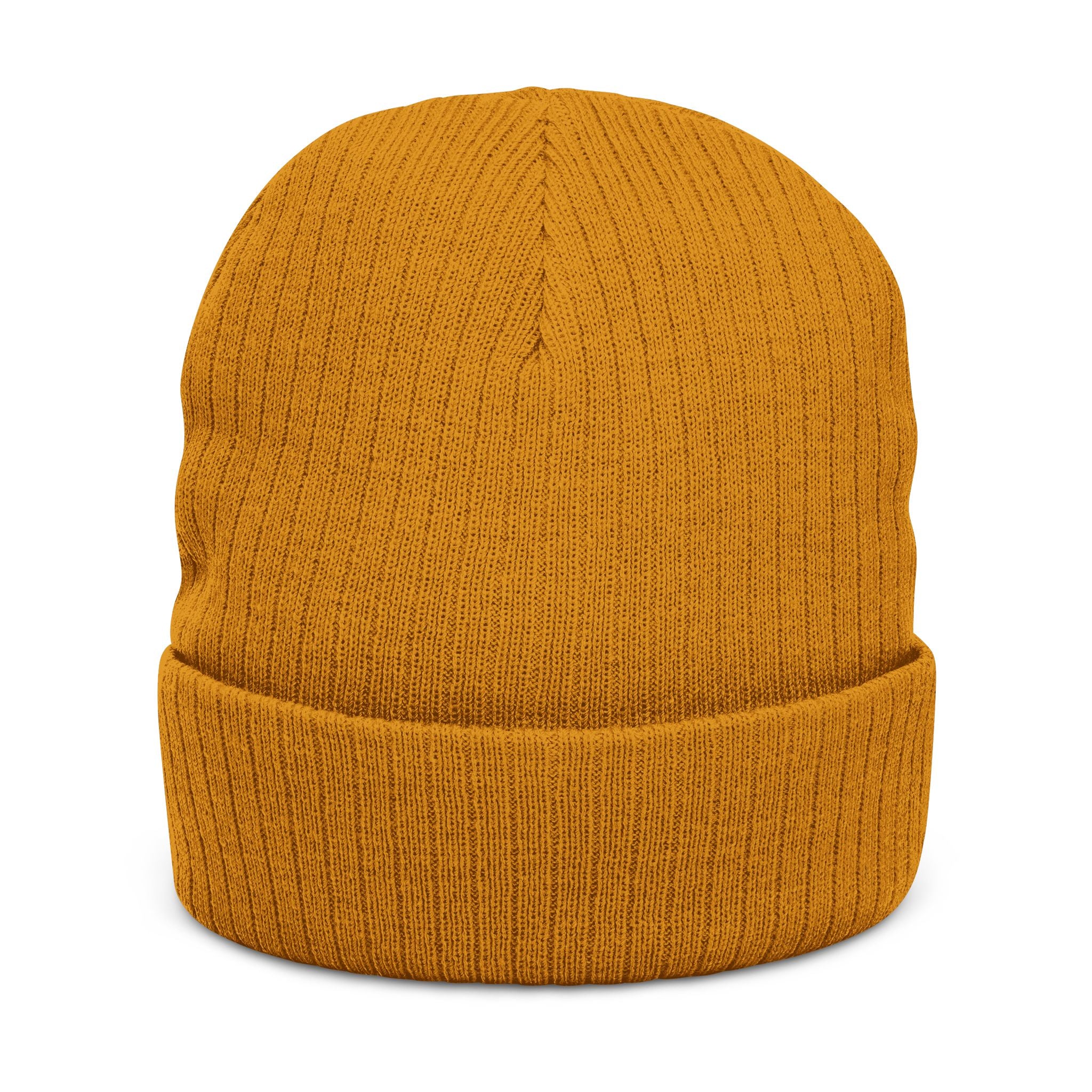 Embroidered Hand Gesture Ribbed Beanie — Minimal Black Knit Hat