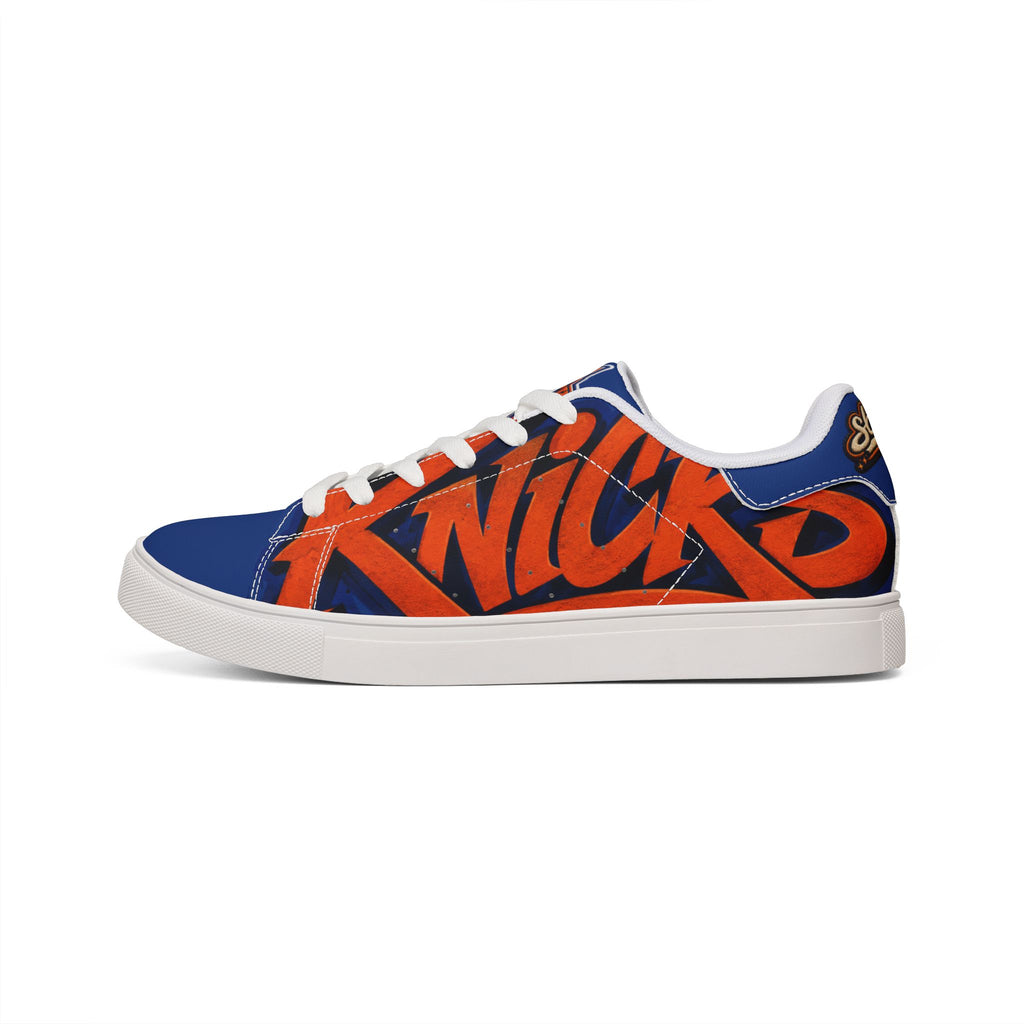 Women's Low-Top Sneakers — KNICKS Bold Blue & Orange Graffiti Design