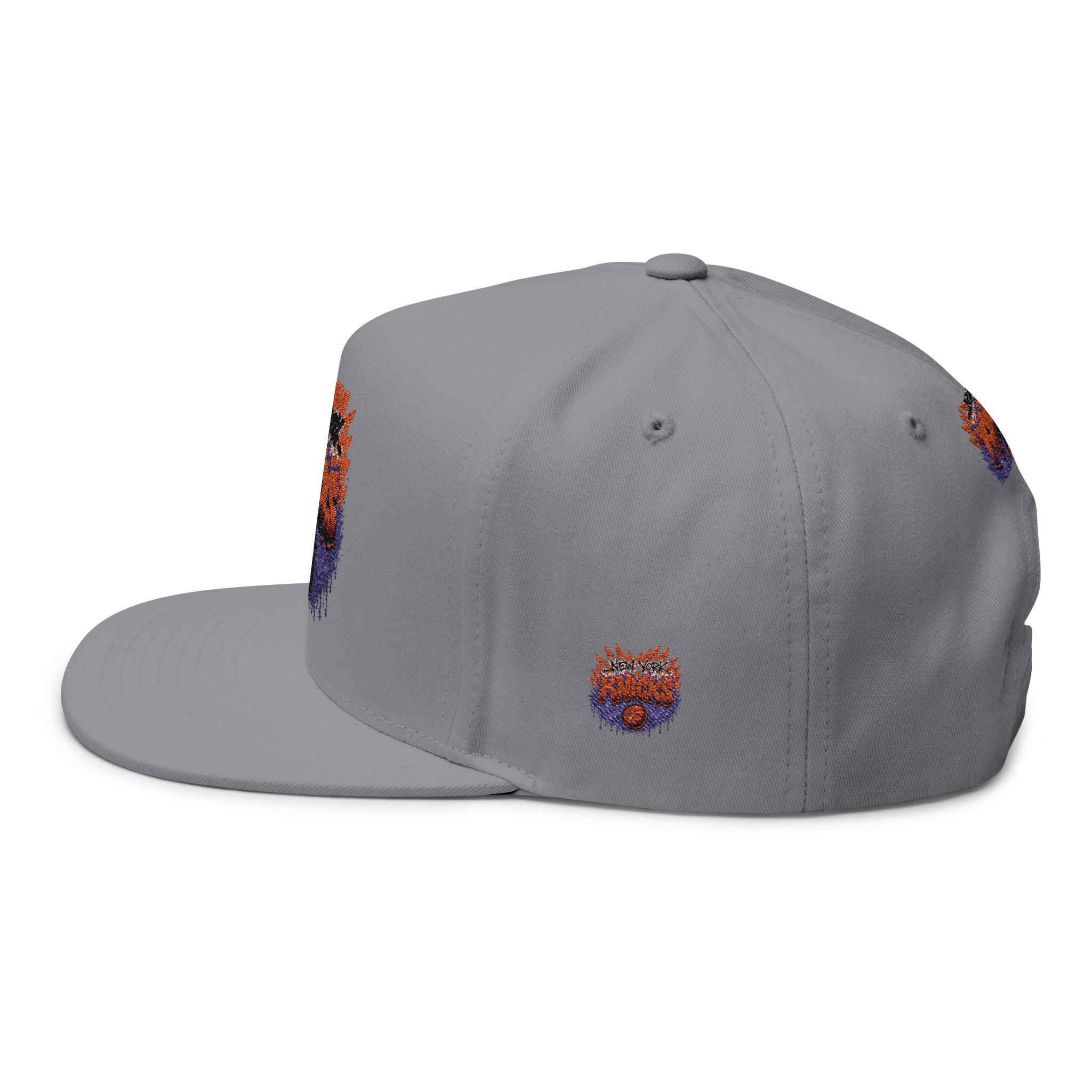 Flat Bill Cap — Embroidered New York Knicks Graffiti Logo