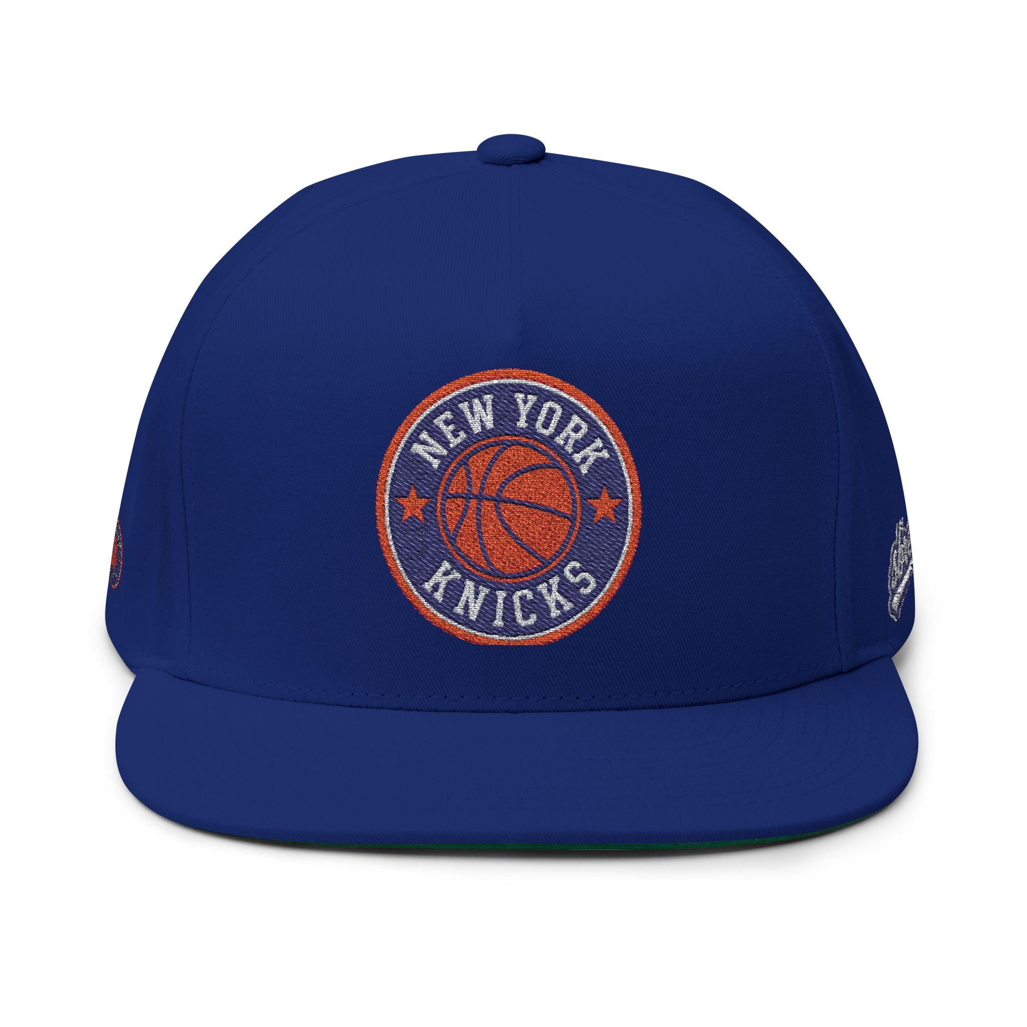 Embroidered Flat Bill Cap — New York Knicks Basketball Logo Snapback