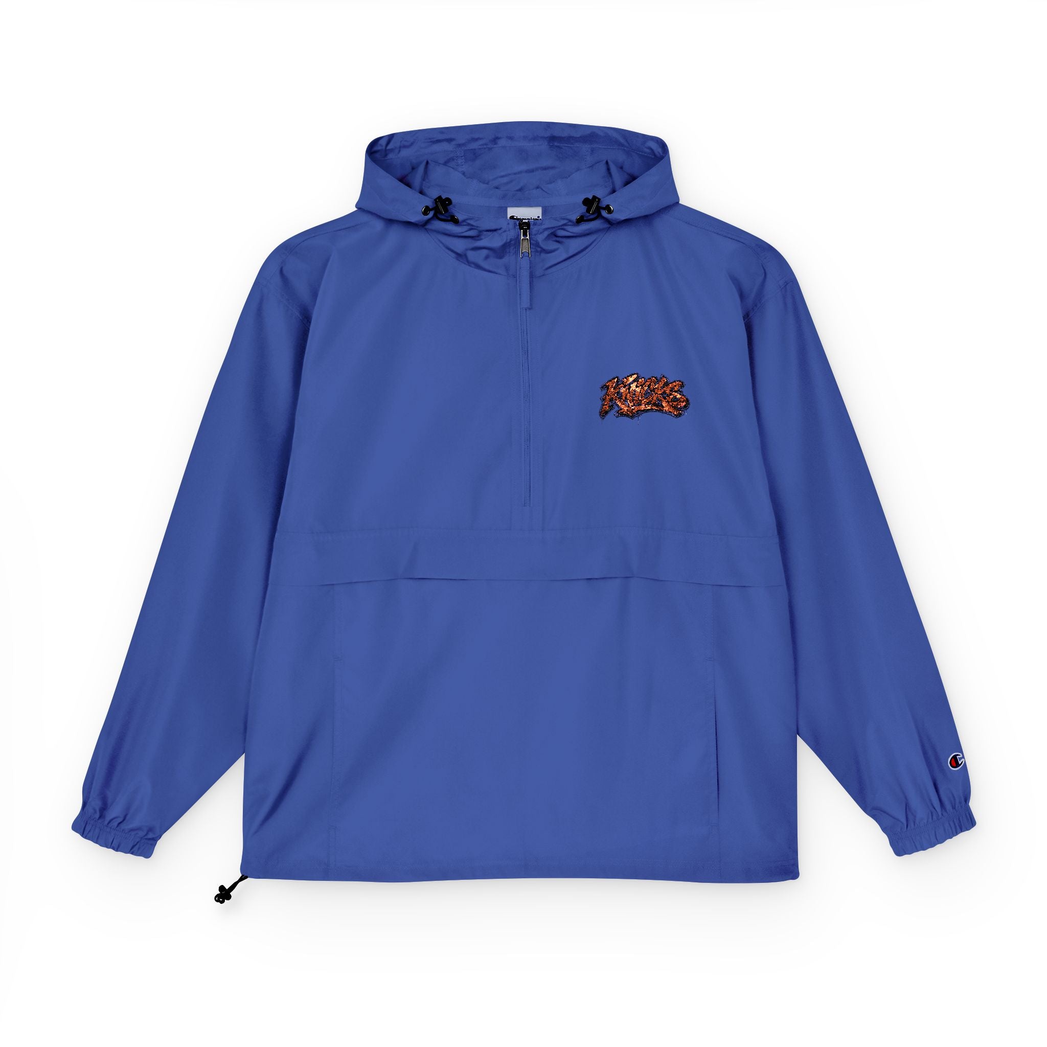 Knicks Jacket — Champion Packable Windbreaker with Orange Floral Logo