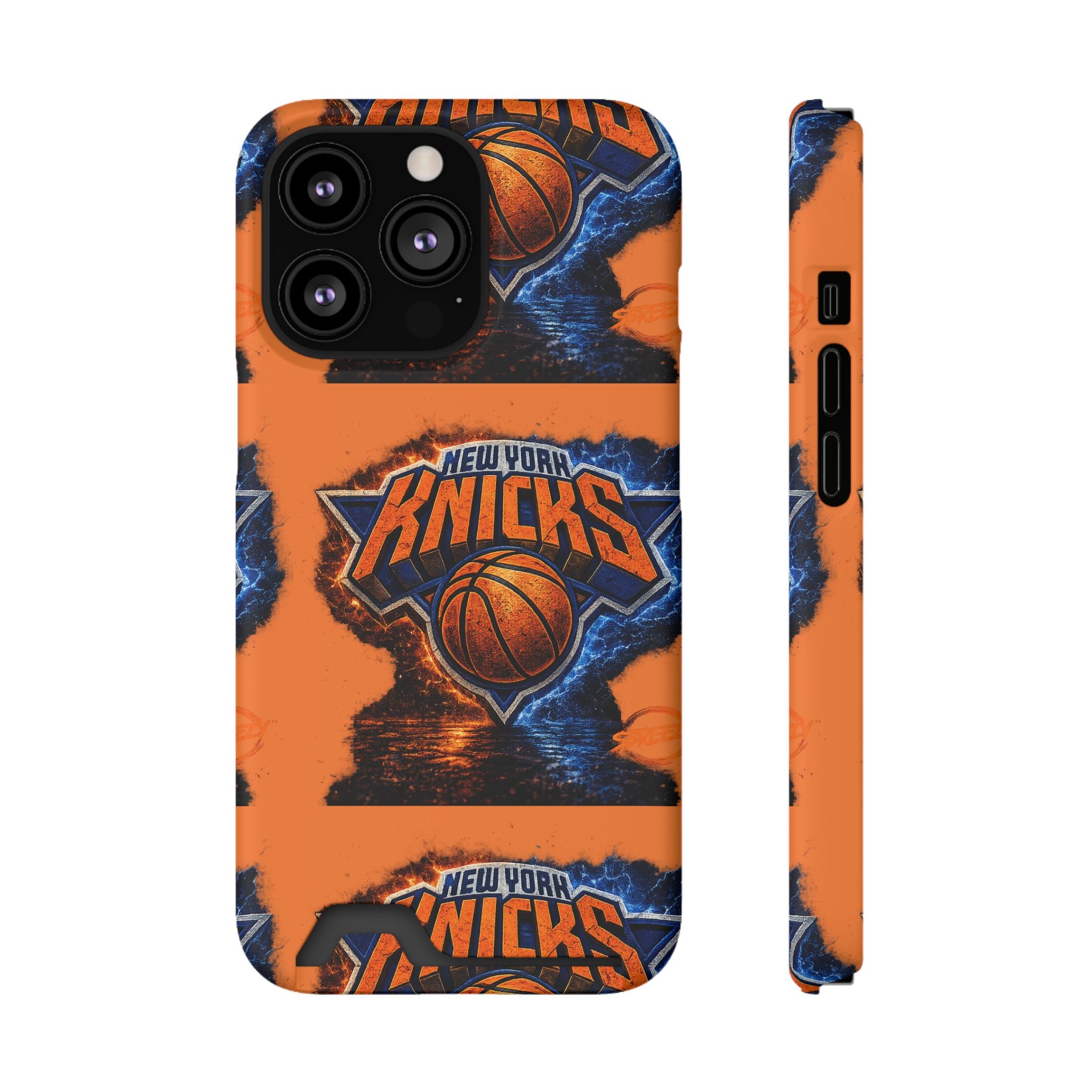 New York Knicks Card Holder Phone Case — Orange Team Logo Wallet Case