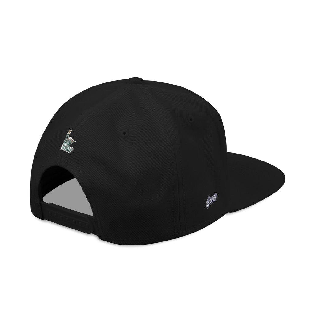 Knicks Embroidered Snapback Hat — Abstract Orange Blue Mosaic Design