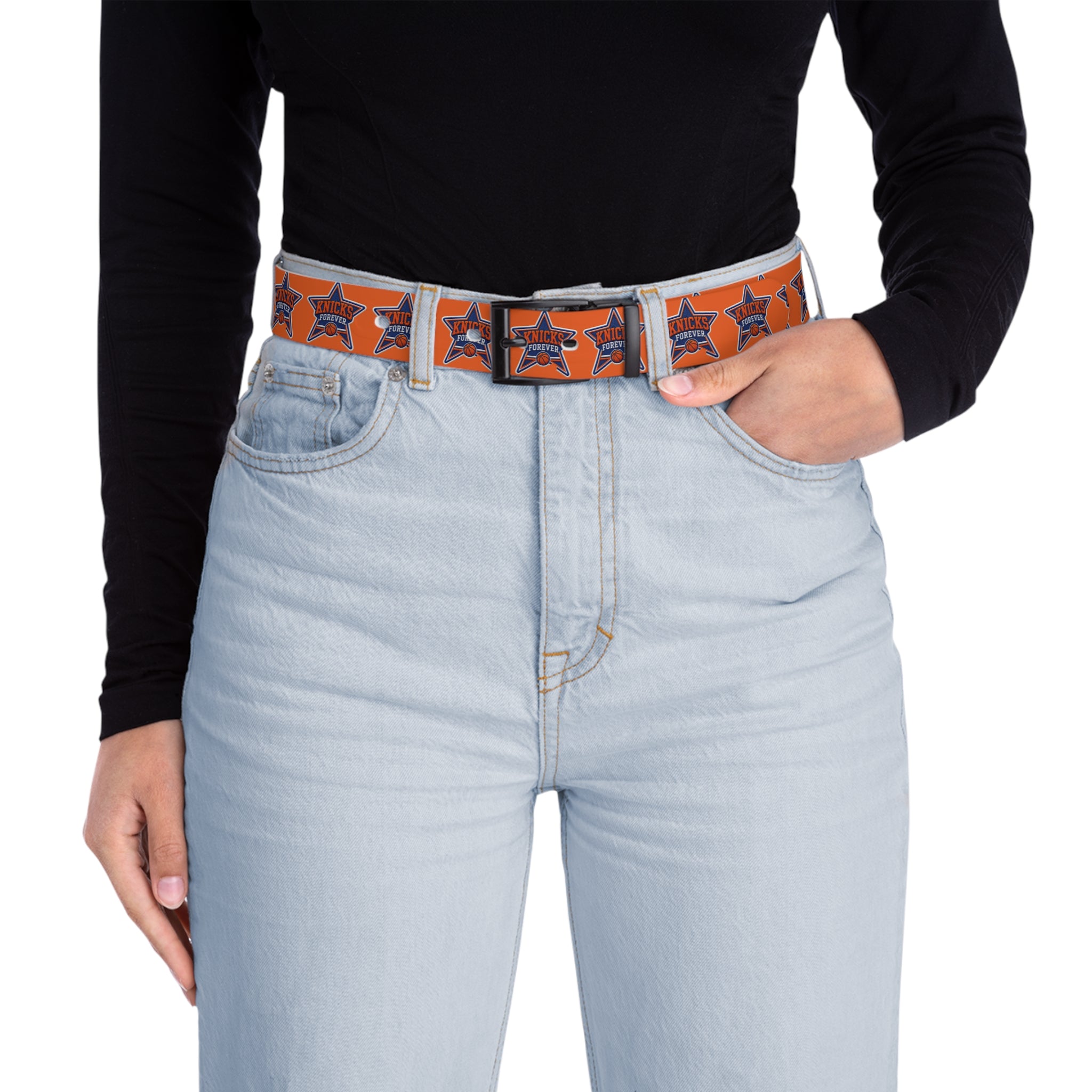 Knicks Sheriff Star Belt — Western Orange Badge Pattern Belt