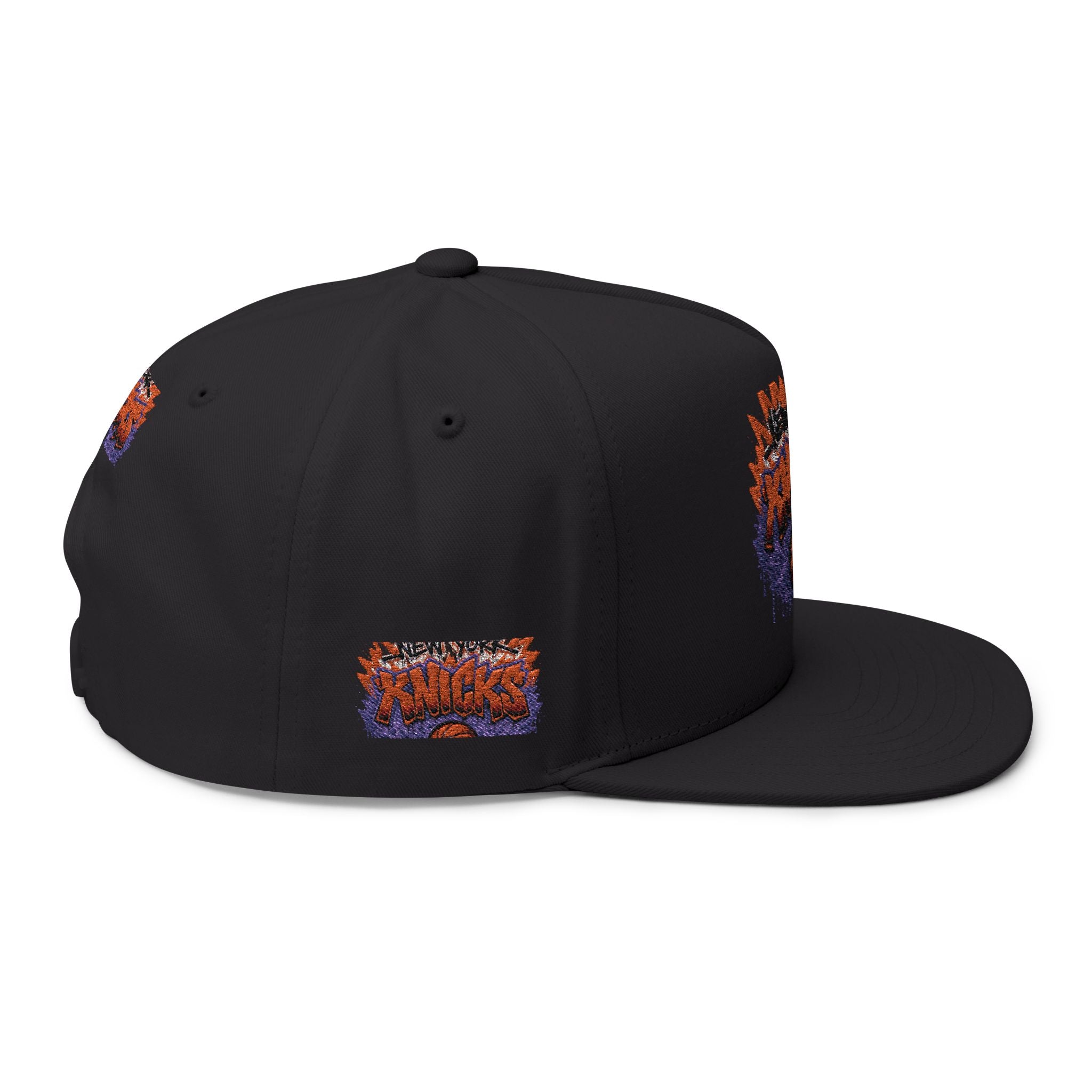 Flat Bill Cap — Embroidered New York Knicks Graffiti Logo