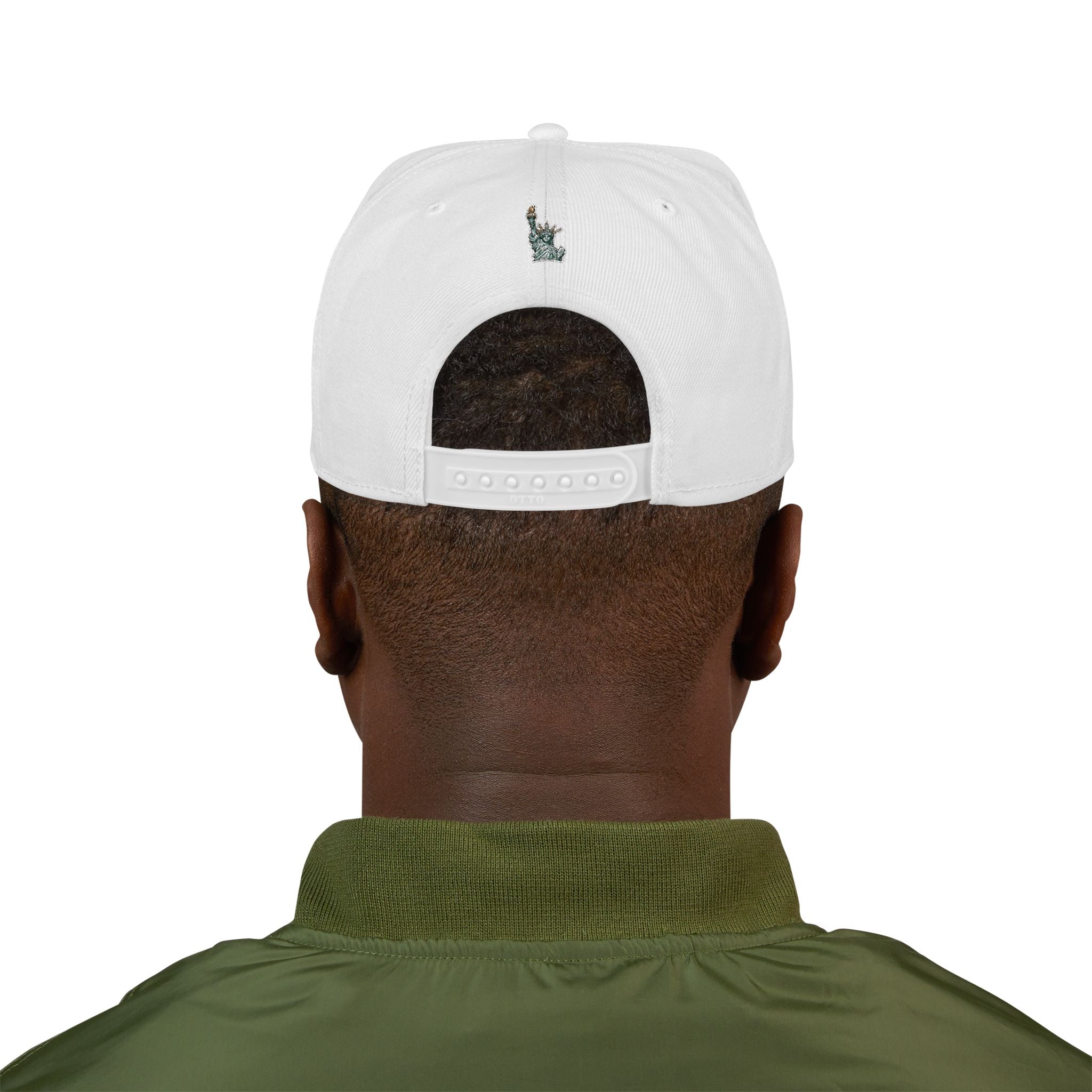Knicks Embroidered Snapback Hat — Abstract Orange Blue Mosaic Design