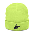 Embroidered Hand Gesture Ribbed Beanie — Minimal Black Knit Hat