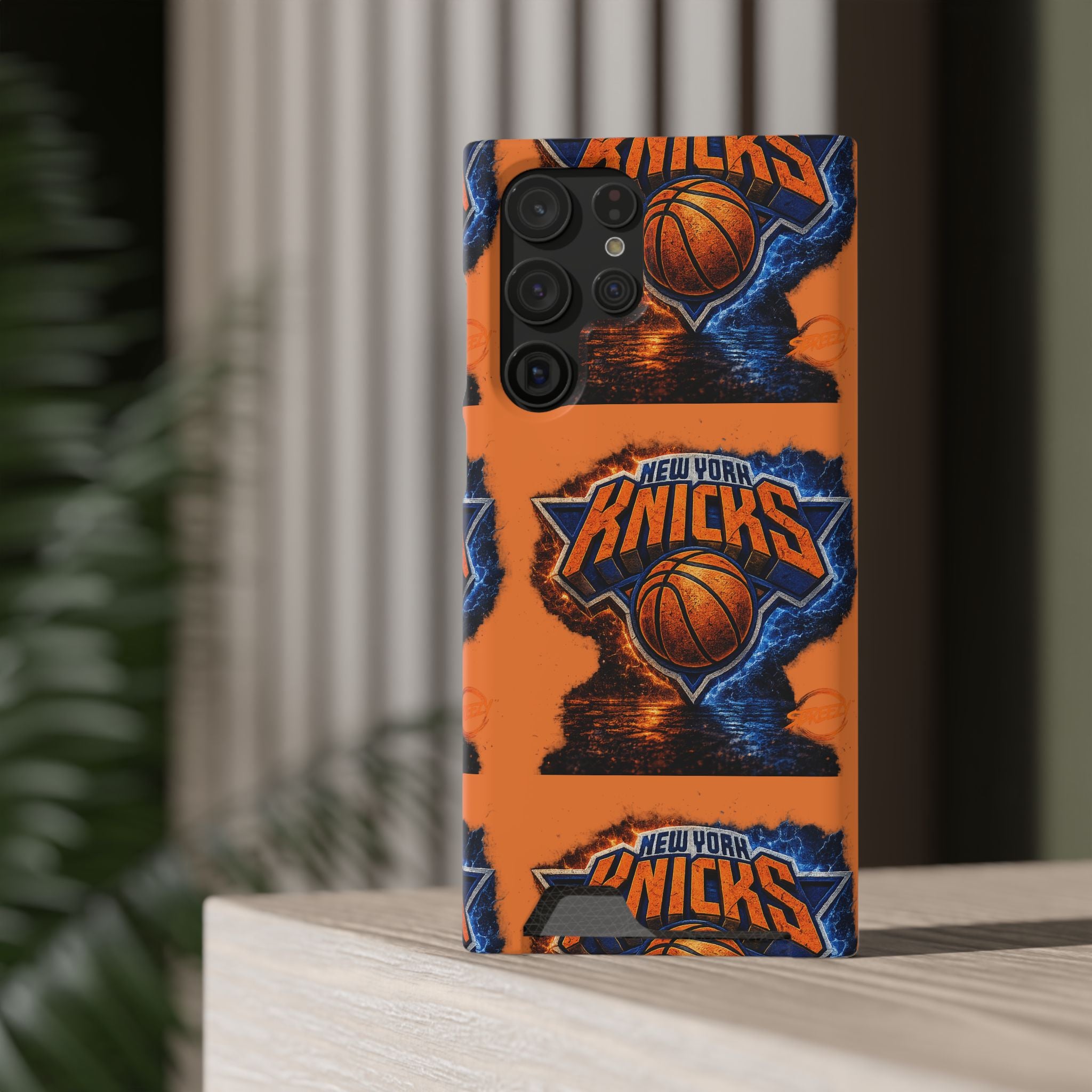 New York Knicks Card Holder Phone Case — Orange Team Logo Wallet Case