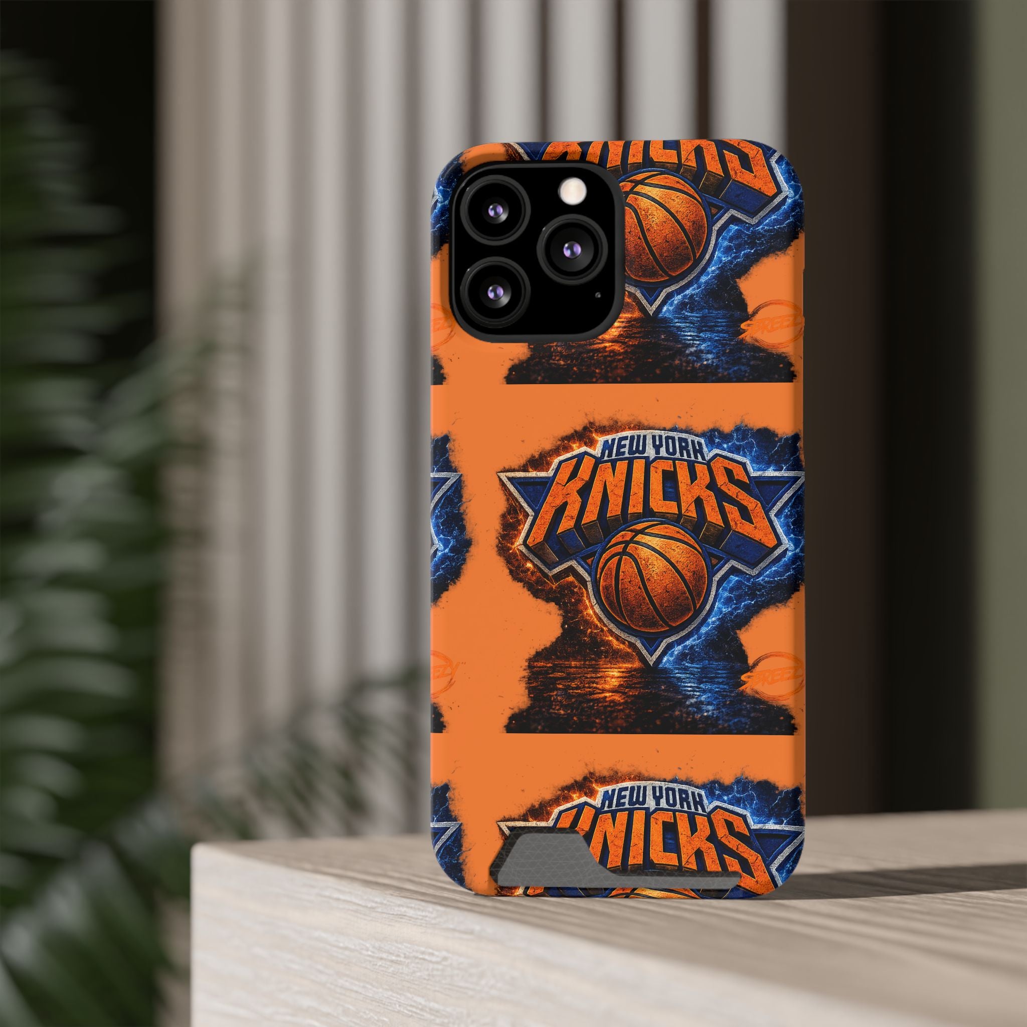 New York Knicks Card Holder Phone Case — Orange Team Logo Wallet Case