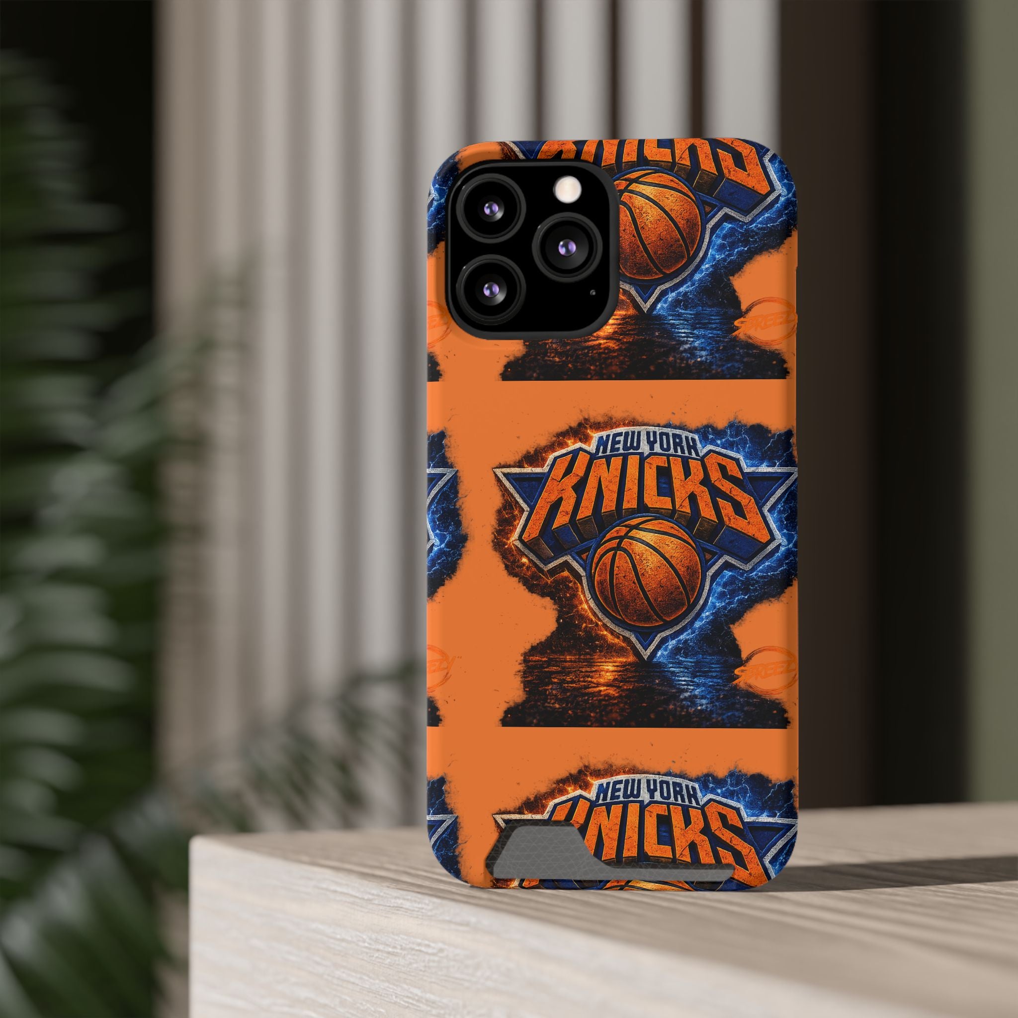 New York Knicks Card Holder Phone Case — Orange Team Logo Wallet Case