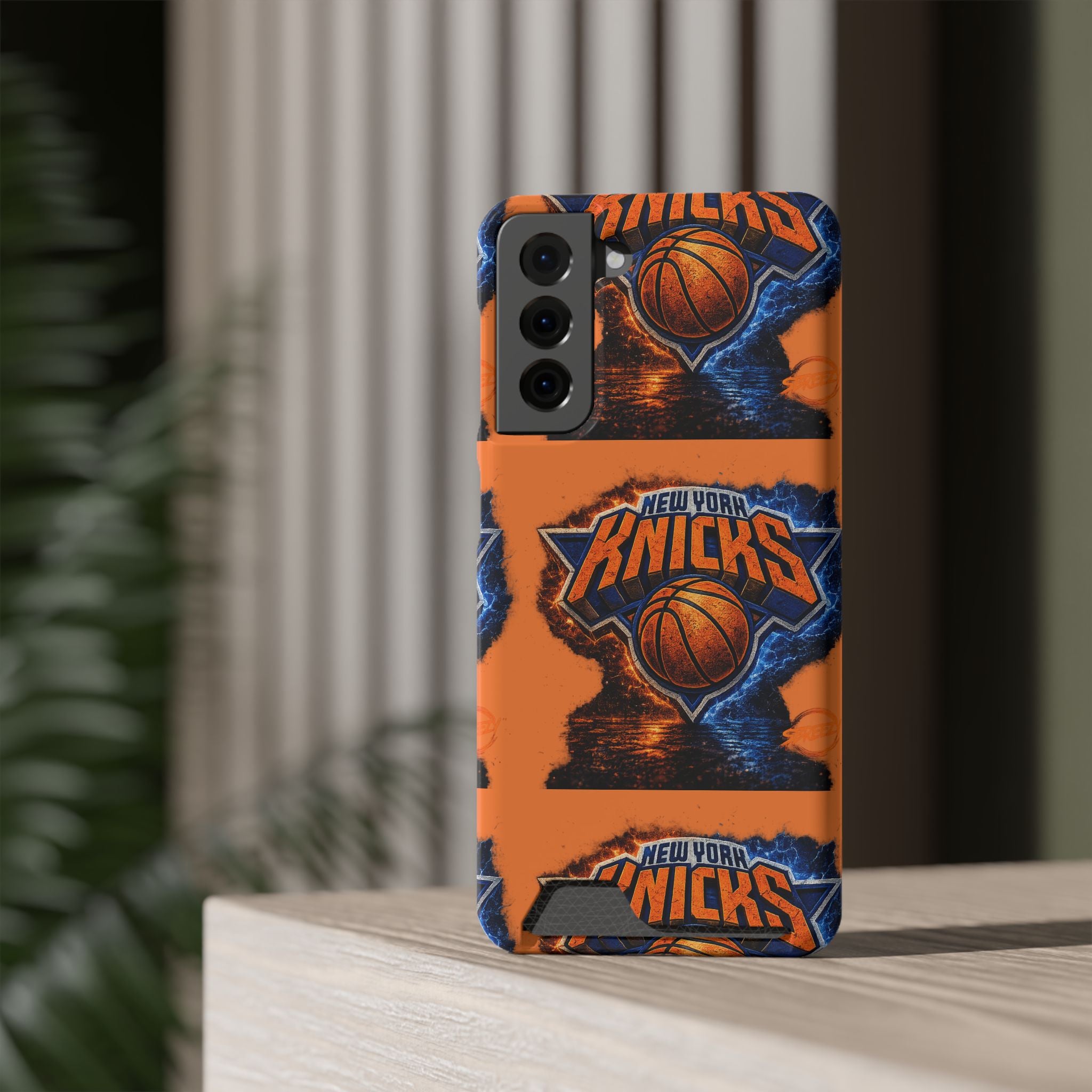 New York Knicks Card Holder Phone Case — Orange Team Logo Wallet Case