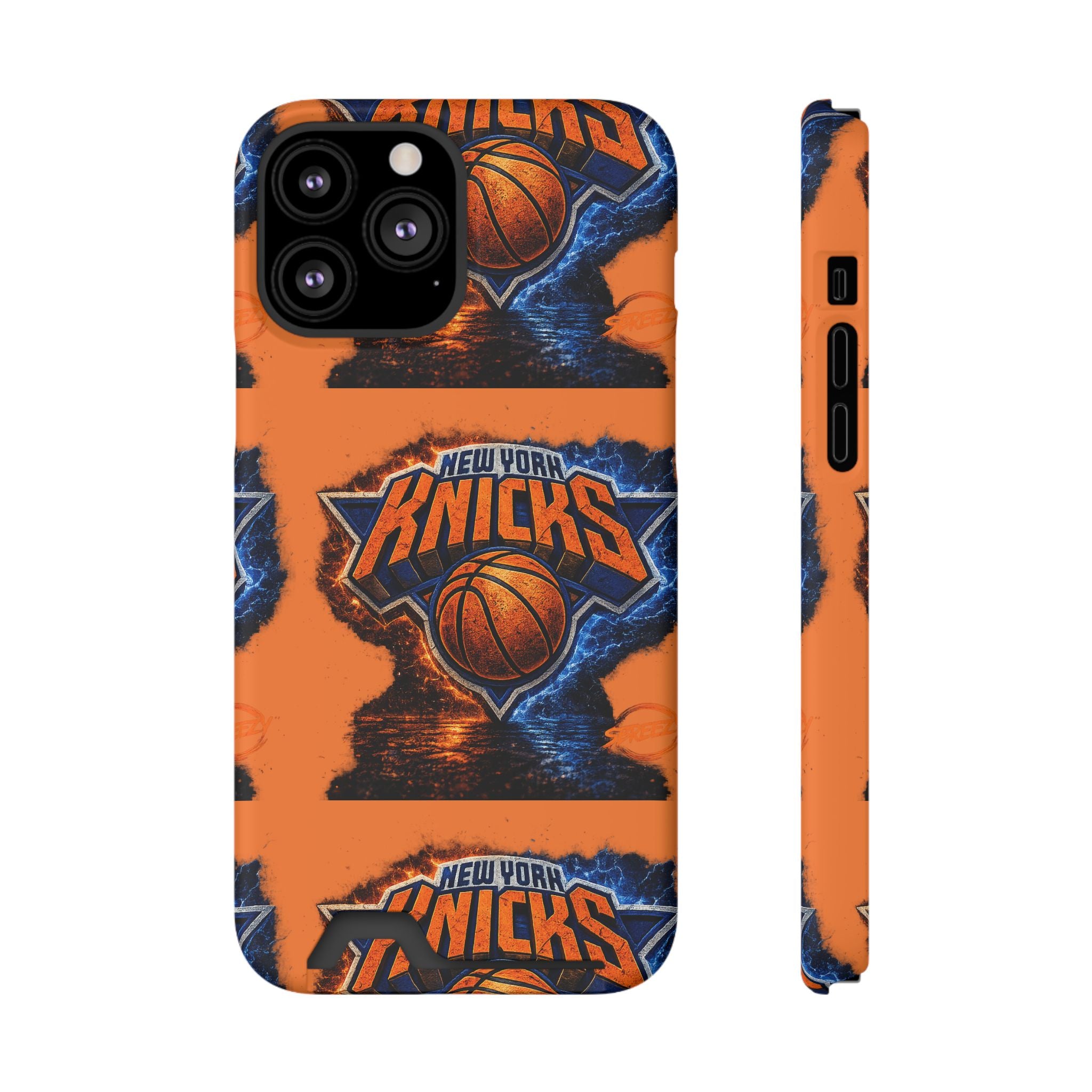 New York Knicks Card Holder Phone Case — Orange Team Logo Wallet Case