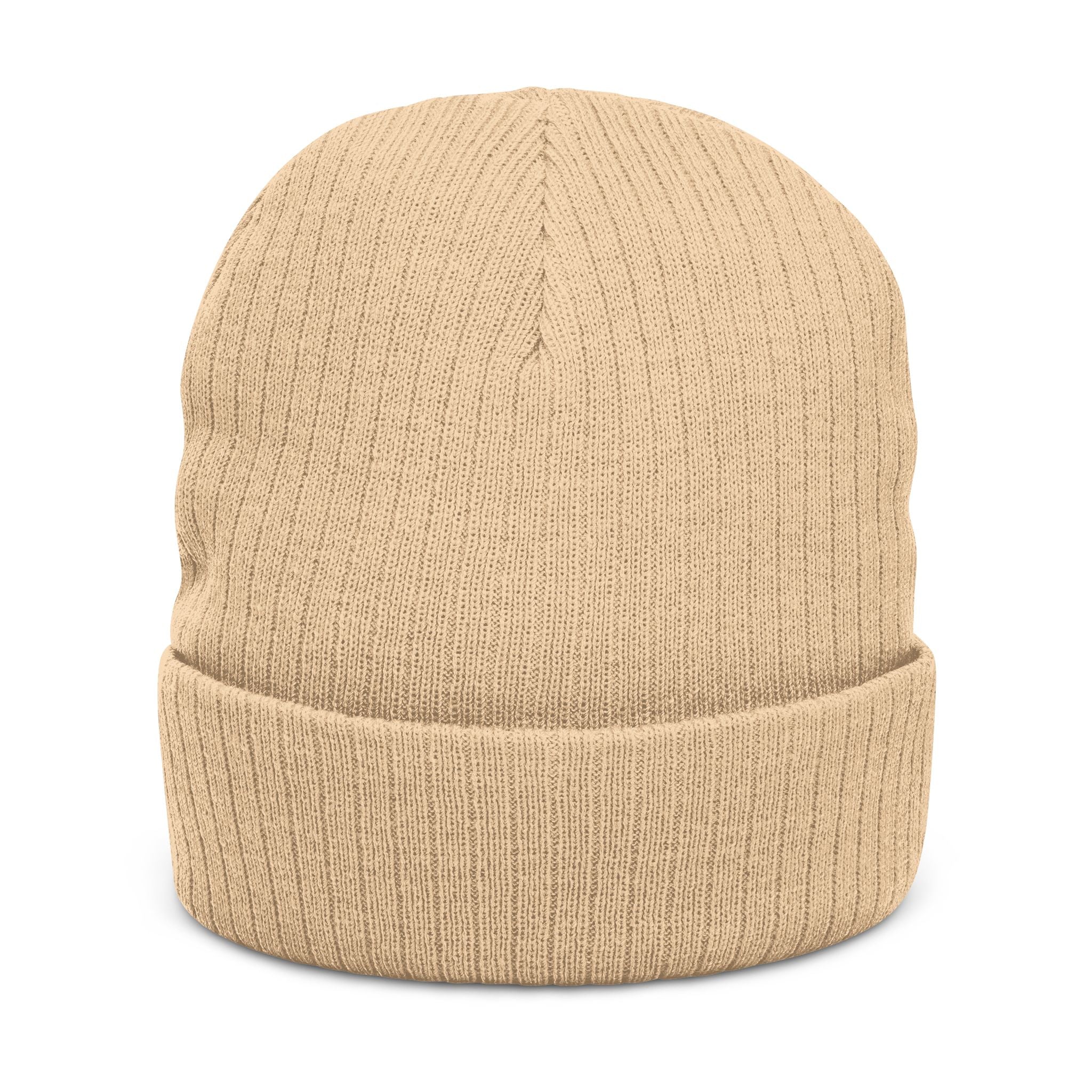 Embroidered Hand Gesture Ribbed Beanie — Minimal Black Knit Hat