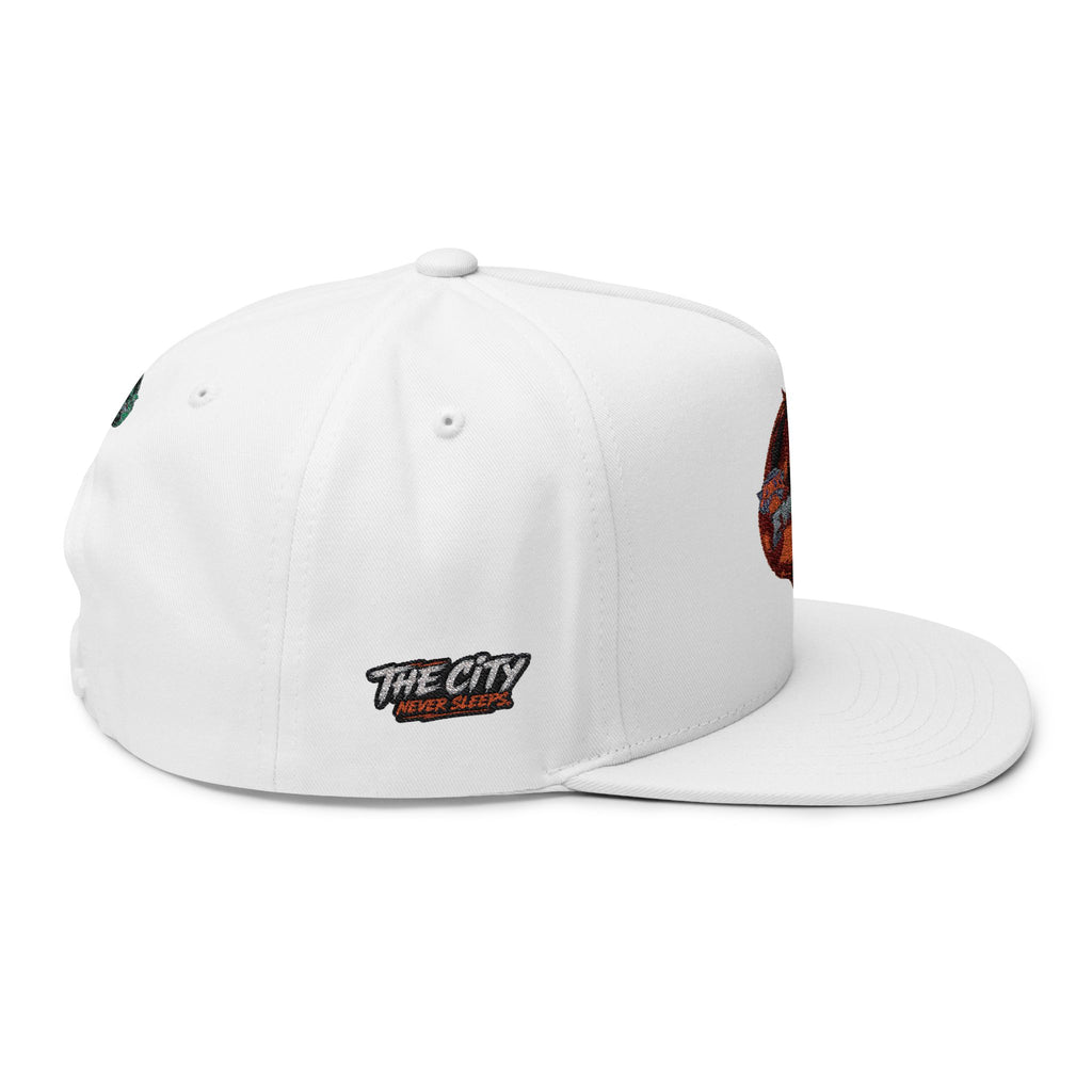 Embroidered Flat Bill Cap — Vintage Split Shield Logo Snapback