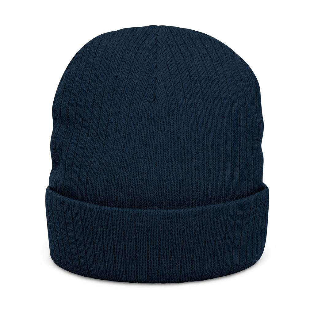 Embroidered Hand Gesture Ribbed Beanie — Minimal Black Knit Hat