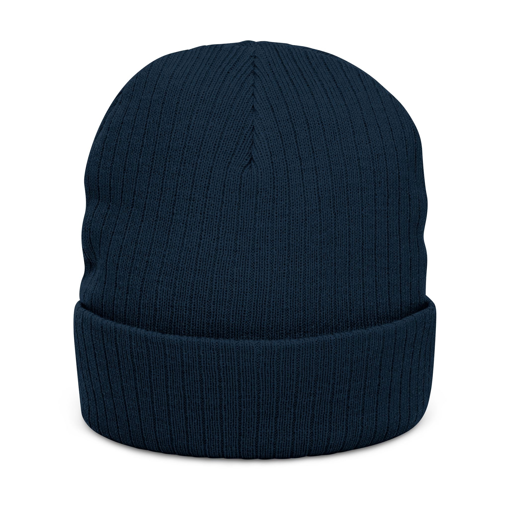 Embroidered Hand Gesture Ribbed Beanie — Minimal Black Knit Hat