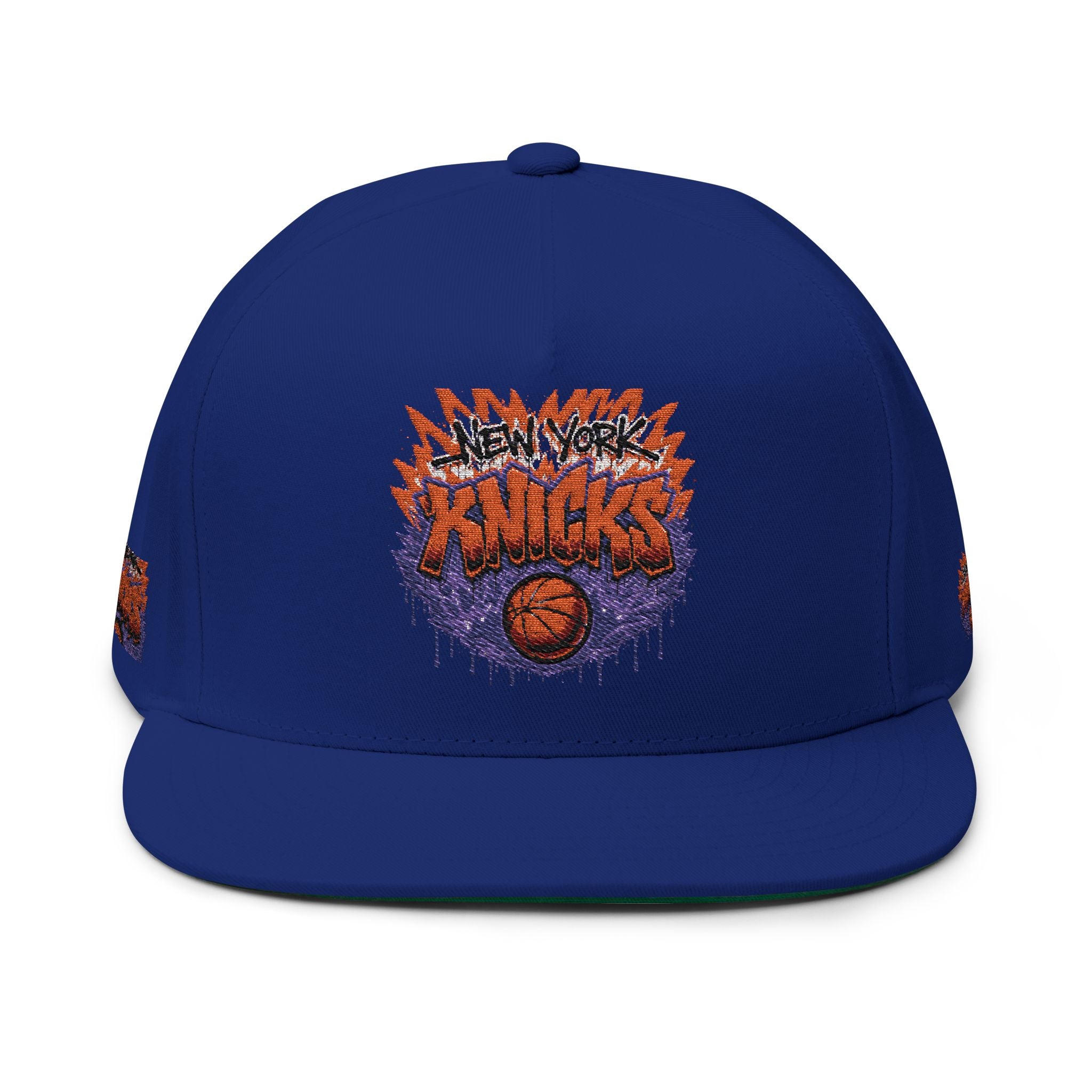 Flat Bill Cap — Embroidered New York Knicks Graffiti Logo