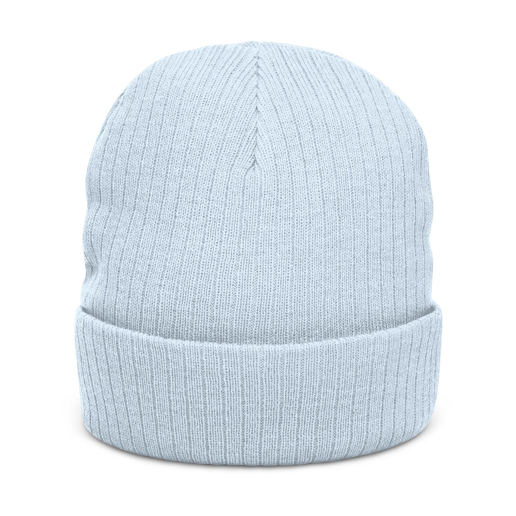 Embroidered Hand Gesture Ribbed Beanie — Minimal Black Knit Hat